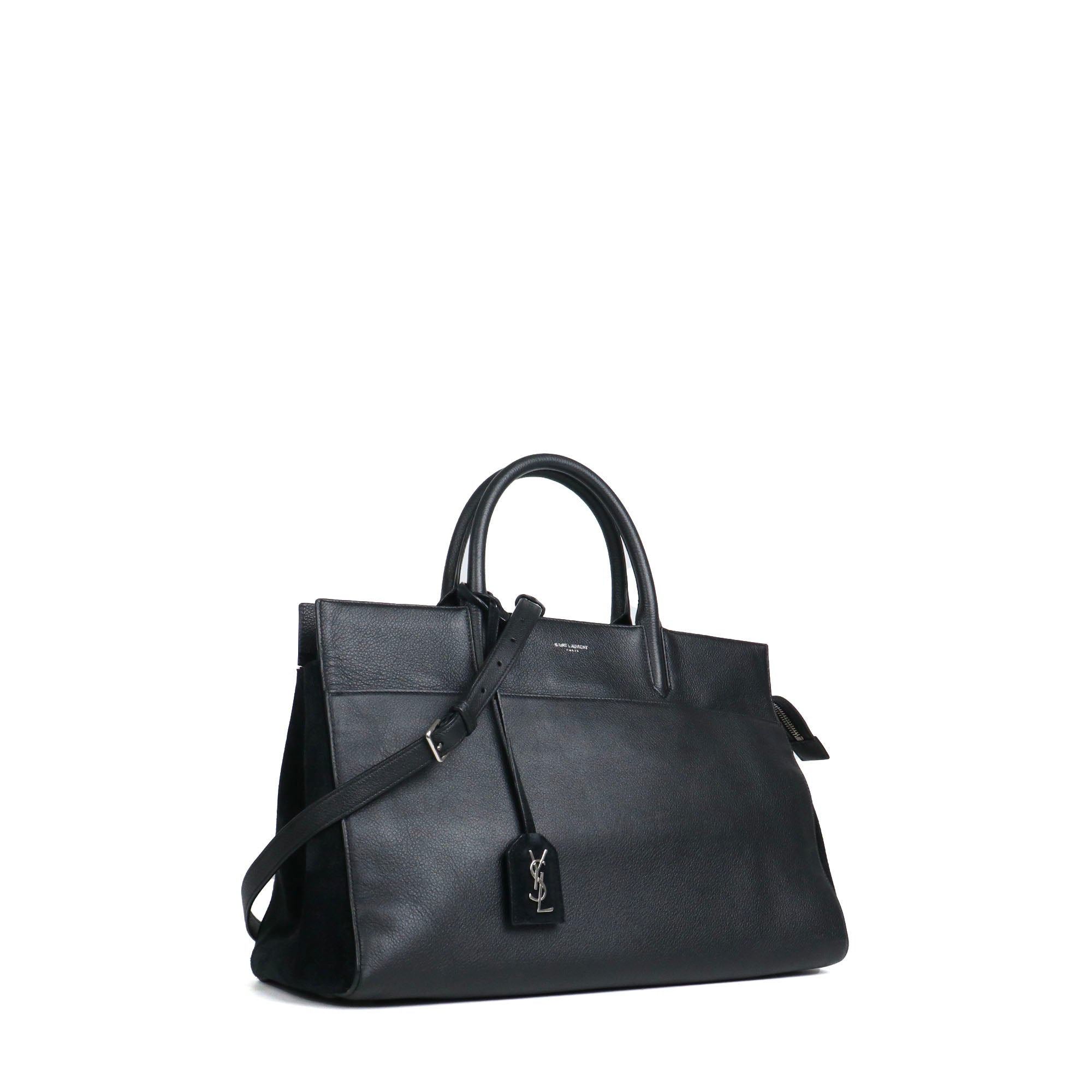 SAINT LAURENT - Sac à main Rive Gauche Saint Laurent en cuir et daim noir
