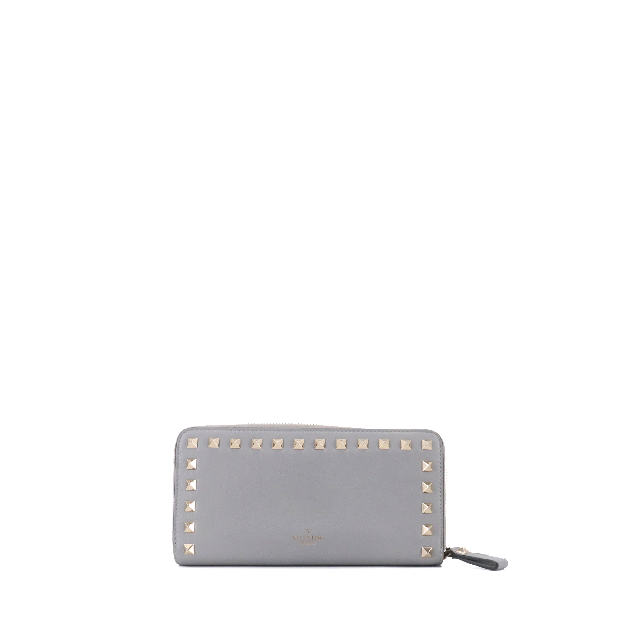 VALENTINO - Portefeuille Rockstud Valentino en cuir gris orné de clous