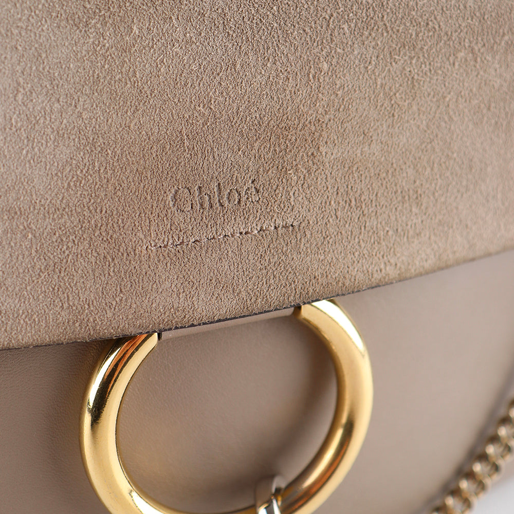 CHLOÉ - Faye large shoulder bag in taupe leather and suede