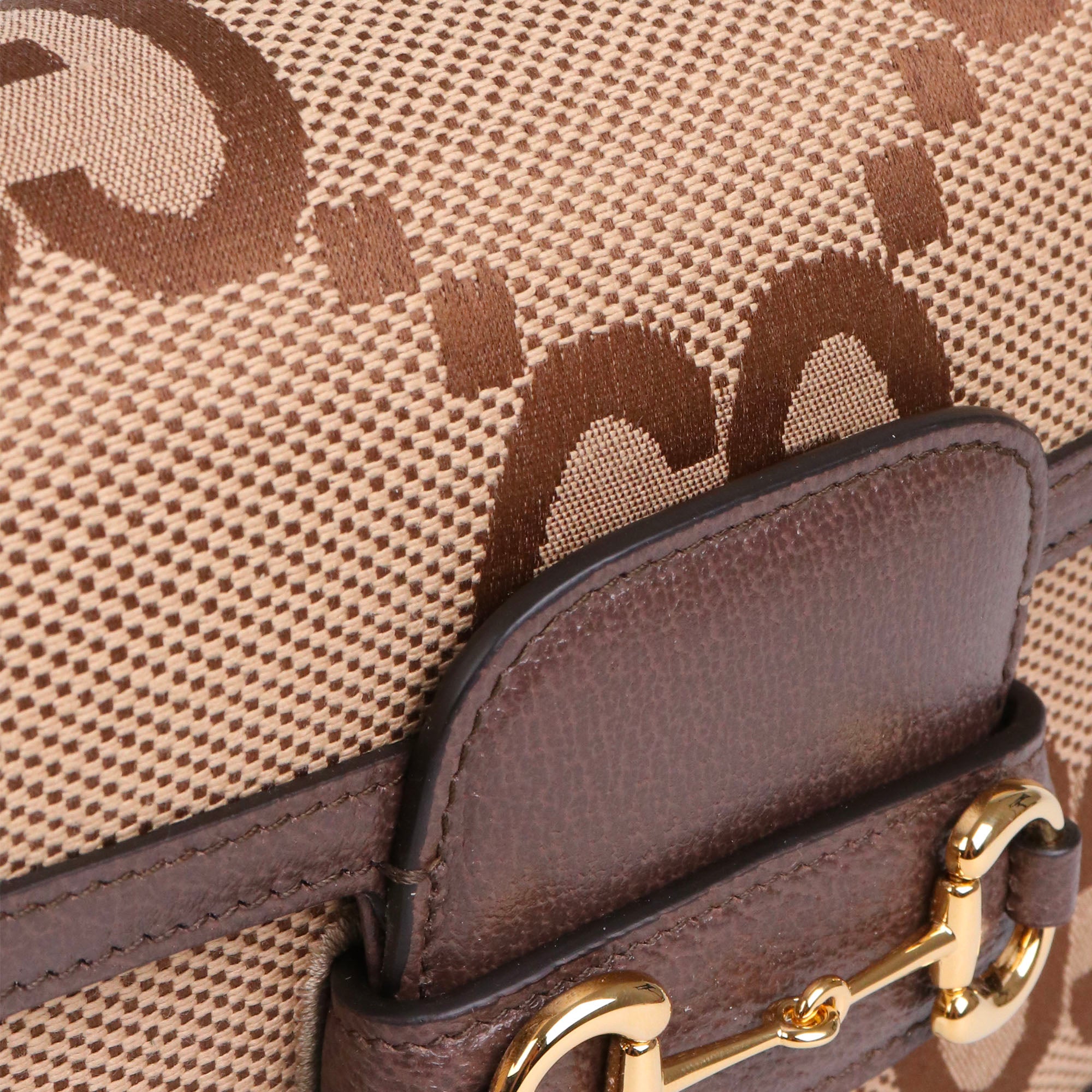 GUCCI - Small Gucci Jackie 1961 shoulder bag in denim and brown grained leather