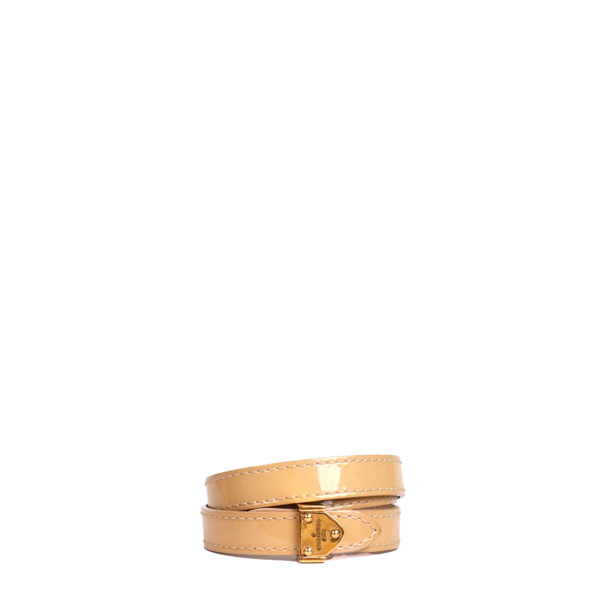 LOUIS VUITTON - Bracelet triple tour Louis Vuitton en cuir beige (T17)