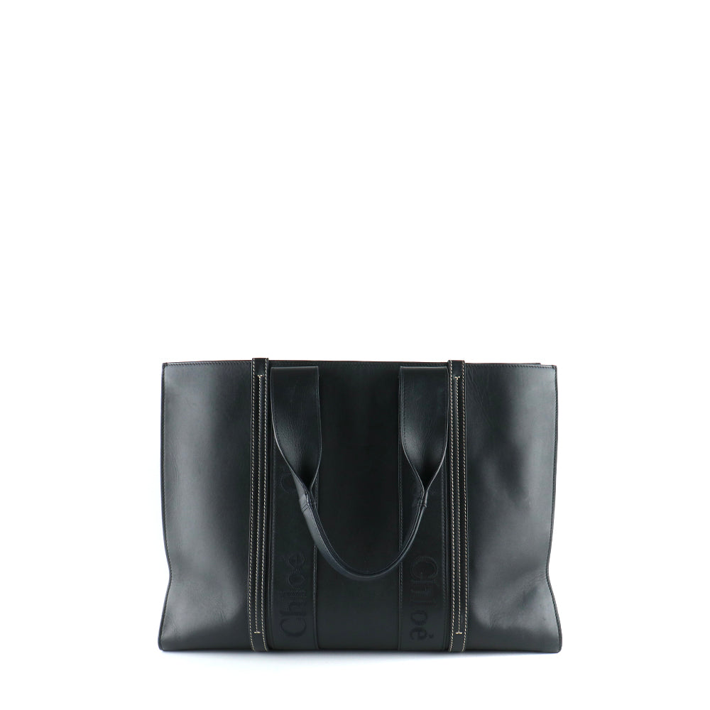 CHLOÉ - Large model Woody shopping bag in black leather