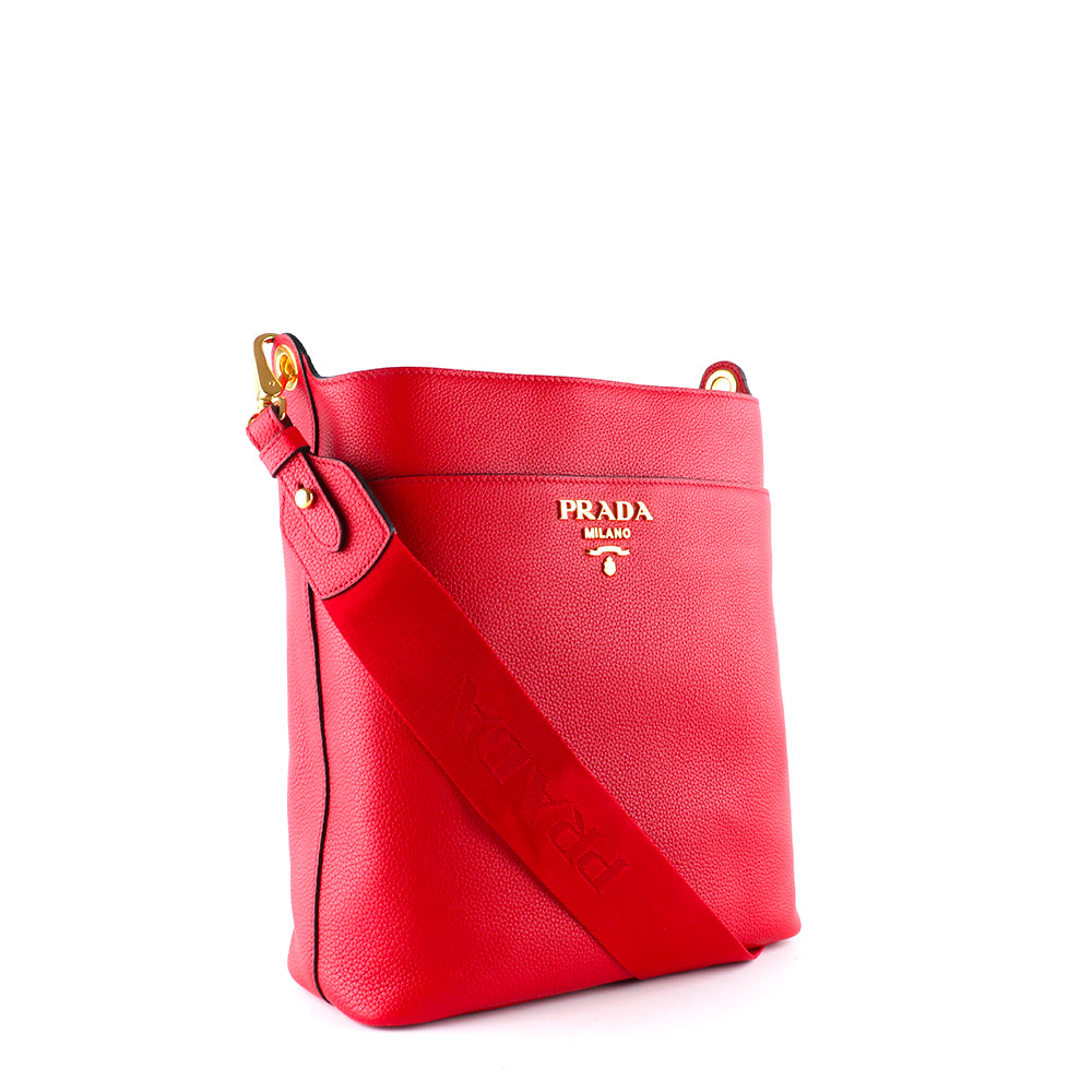 PRADA - Red grained leather shoulder bag