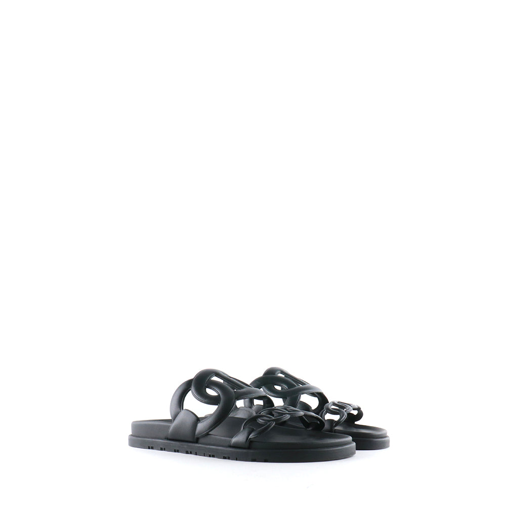 HERMÈS - Extra sandals in black smooth leather (T39)