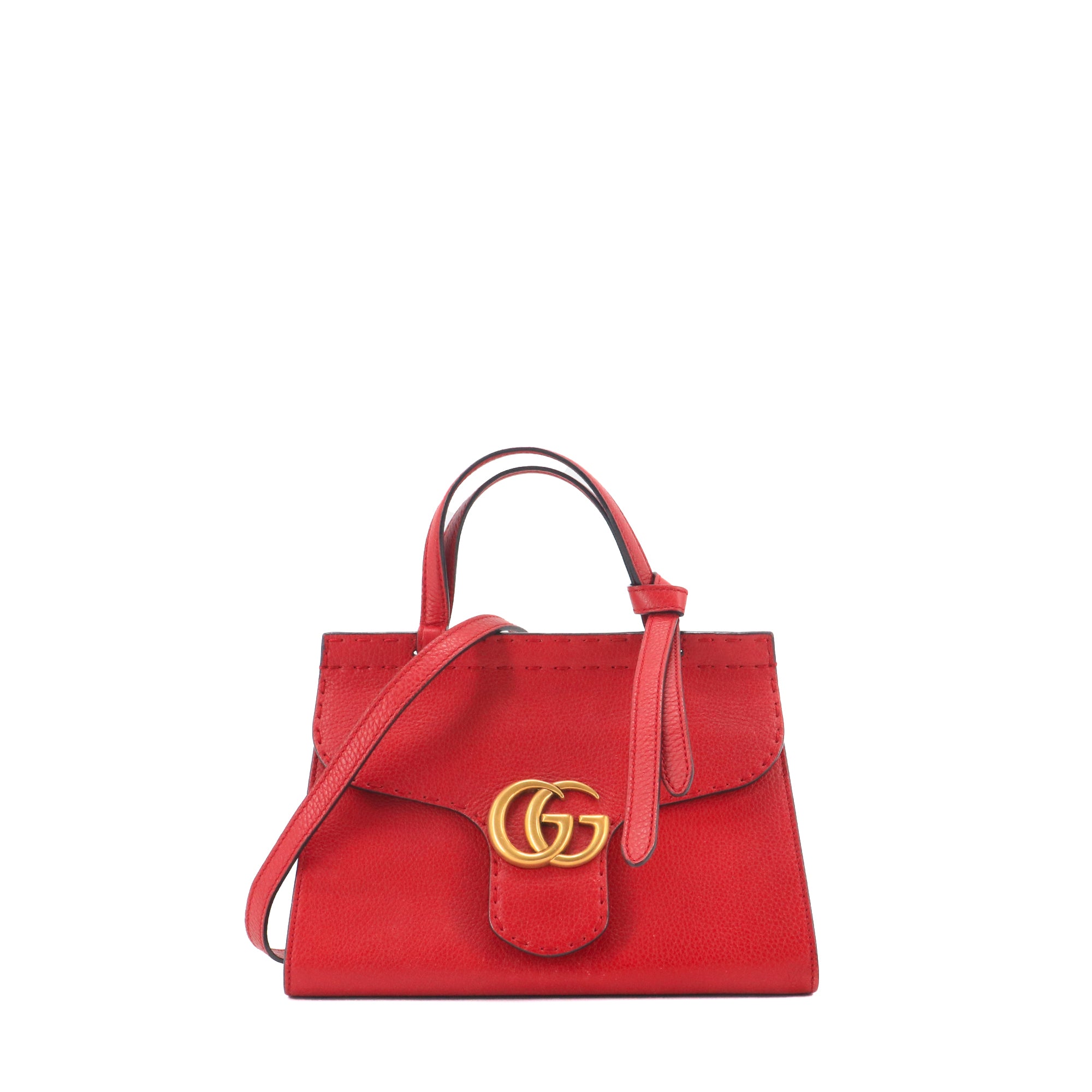GUCCI - Sac à bandoulière  GG Marmont Top handle Gucci en cuir grainé rouge
