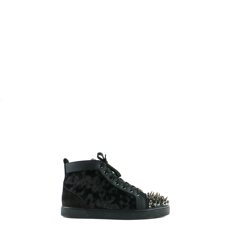 LOUBOUTIN - High-top sneakers with studs in black velvet (T41.5)