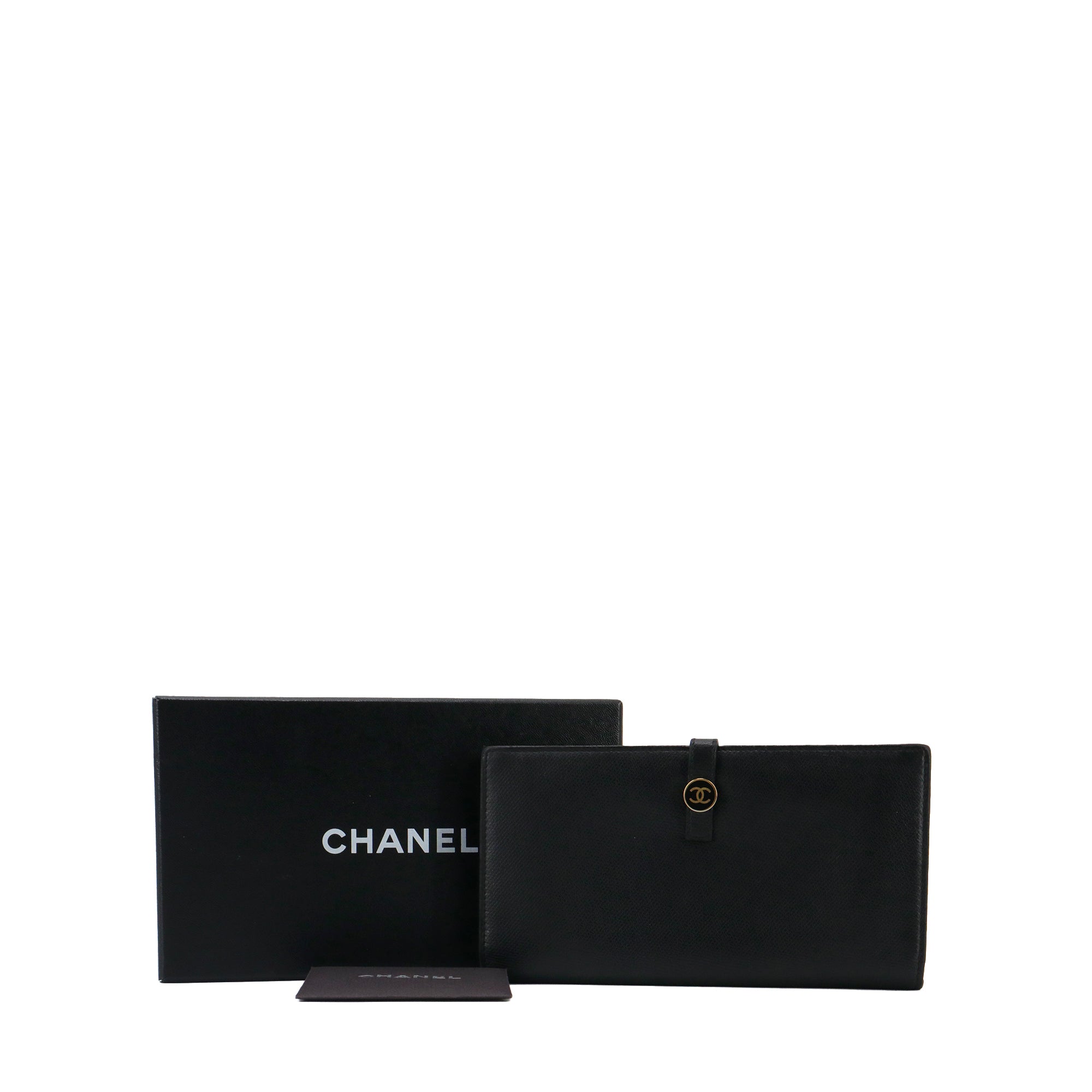 CHANEL - Portefeuille Chanel en cuir grainé noir