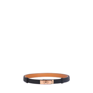 HERMÈS - Ceinture Kelly 18 Hermès en cuir epsom noir bijouterie or rose
