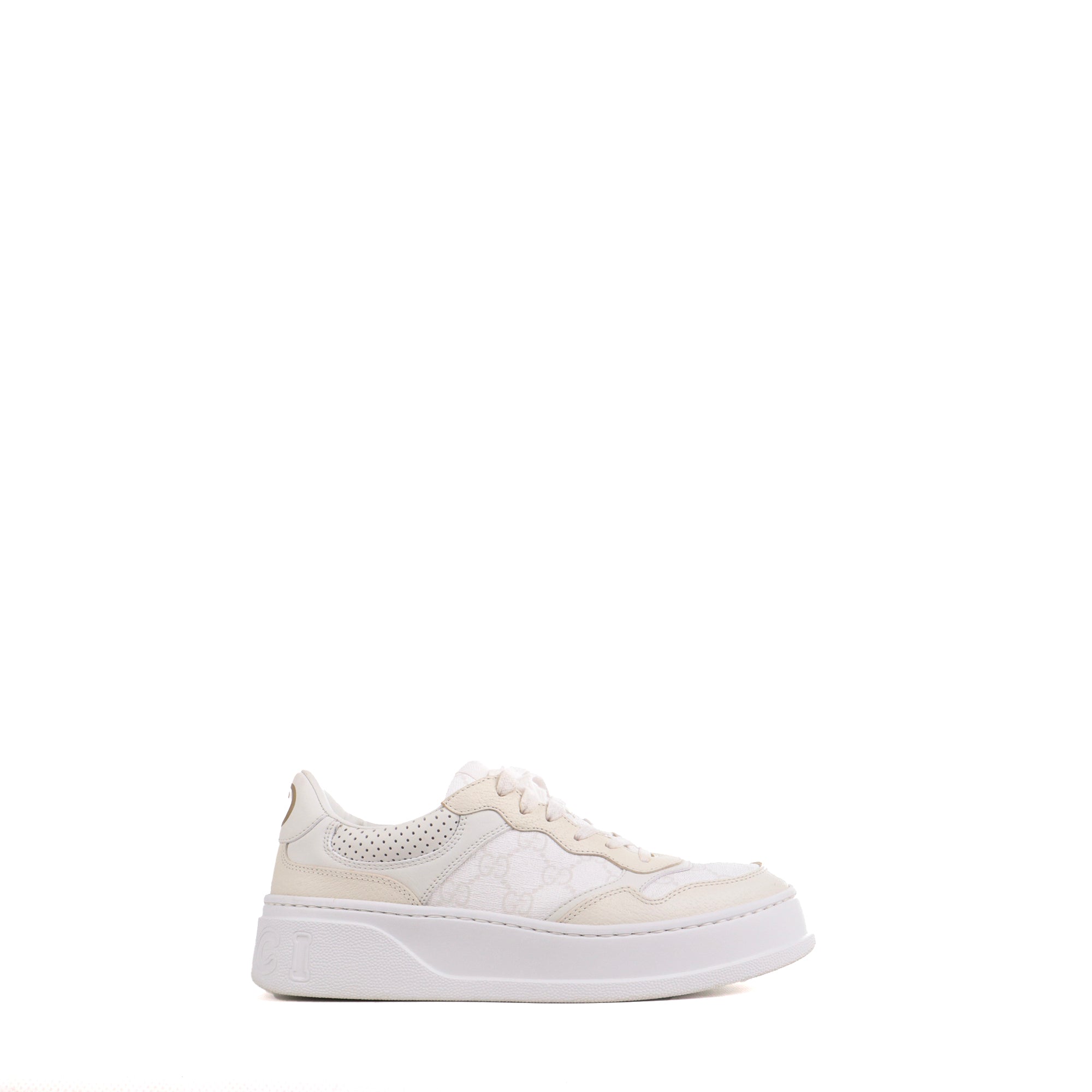 GUCCI - Sneakers GG Gucci en cuir monogrammé blanc (T39)