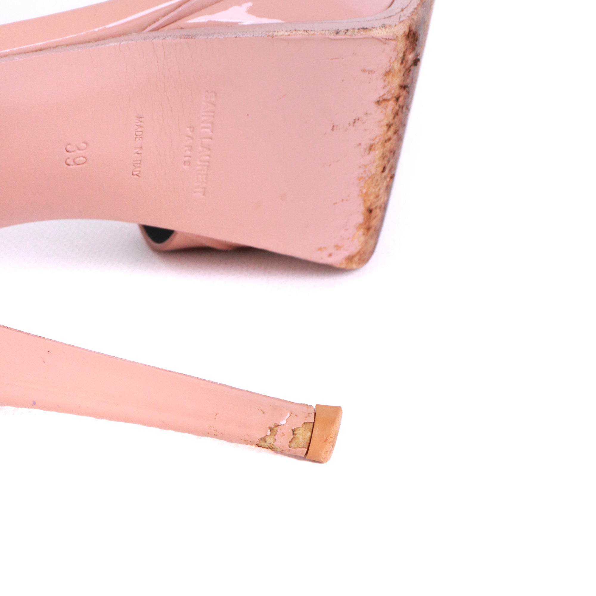 SAINT LAURENT - Escarpins Tribute Saint Laurent en cuir verni rose poudré (T39)