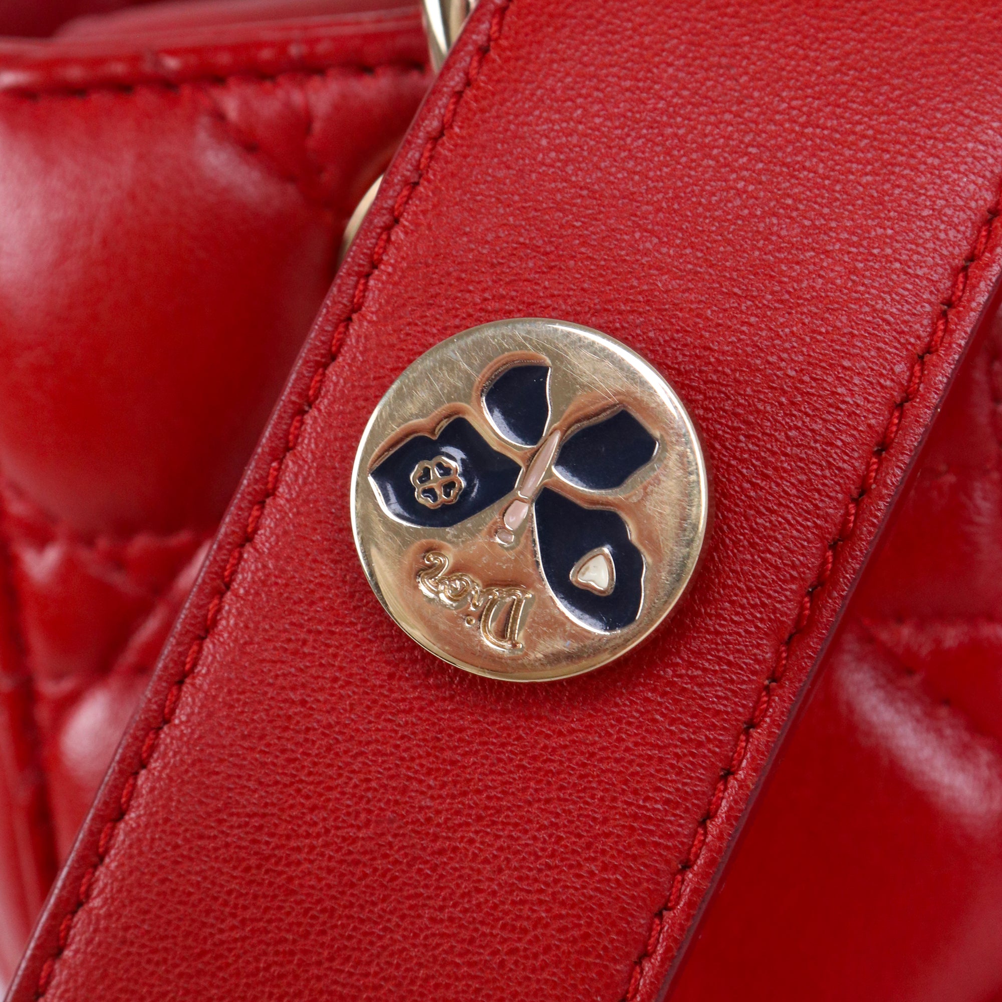 DIOR - Sac à main My Lady Dior small en cuir lisse rouge