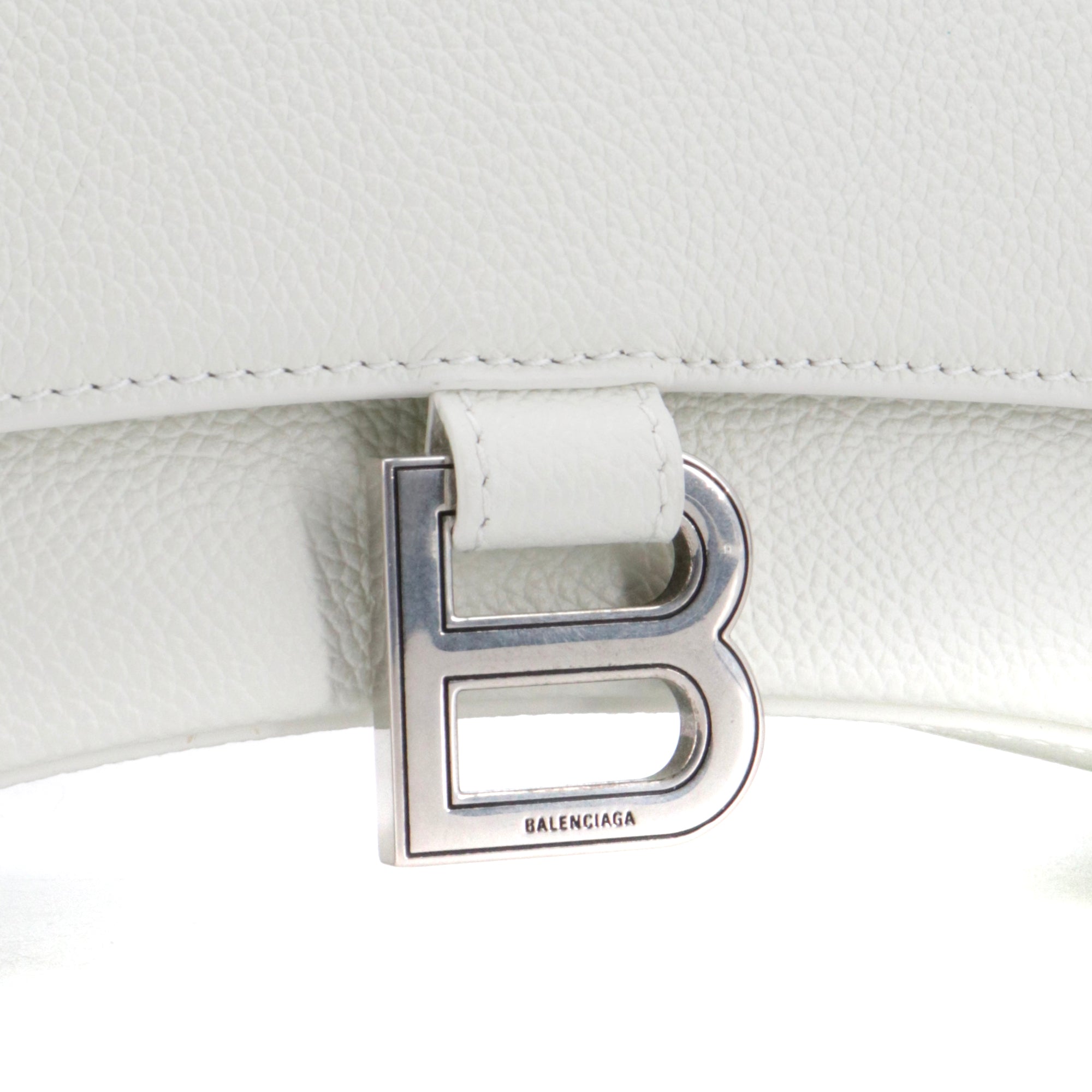 BALENCIAGA - Hourglass Balenciaga Small Size shoulder bag in white grained leather