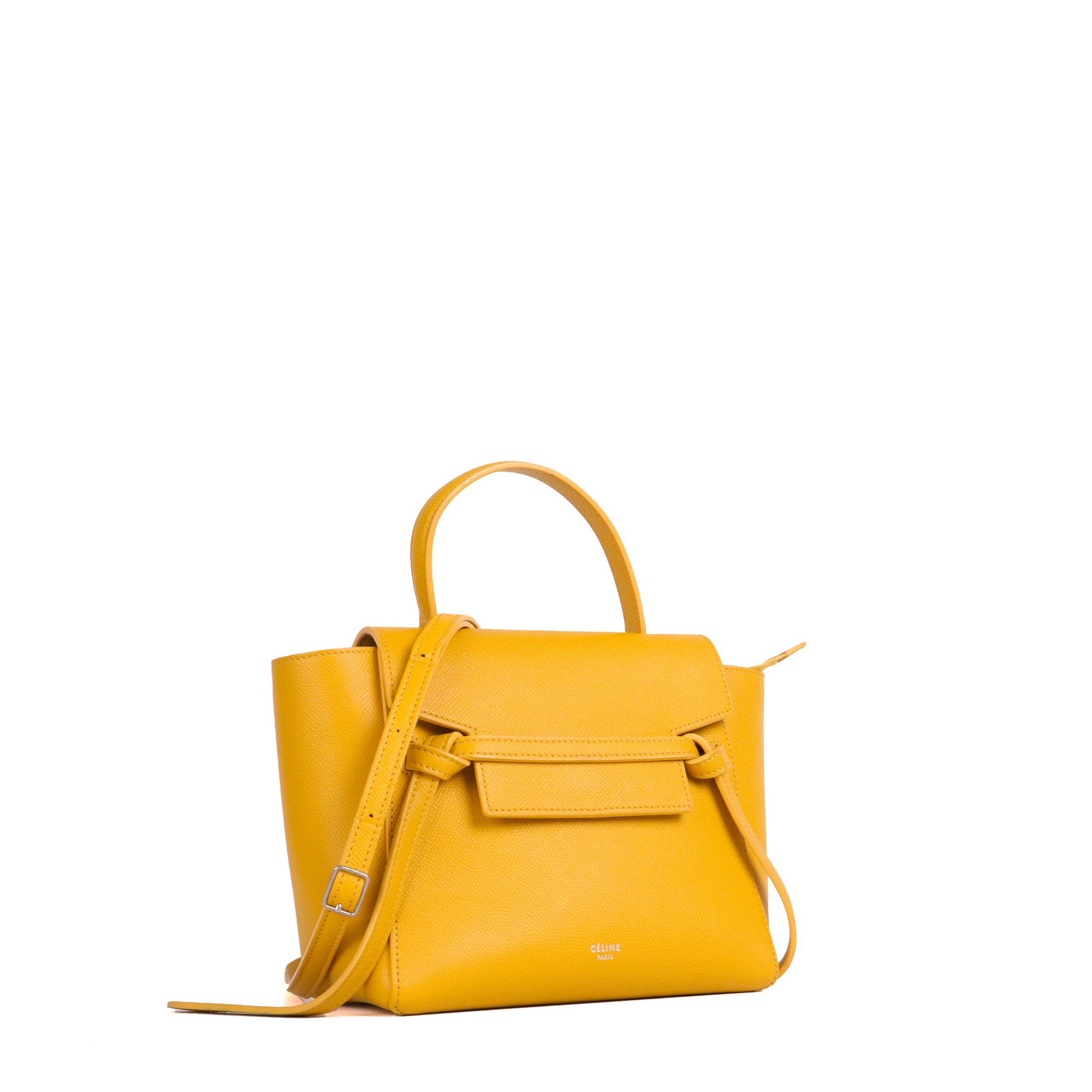CELINE - Sac à bandoulière Belt nano Celine en cuir grainé jaune