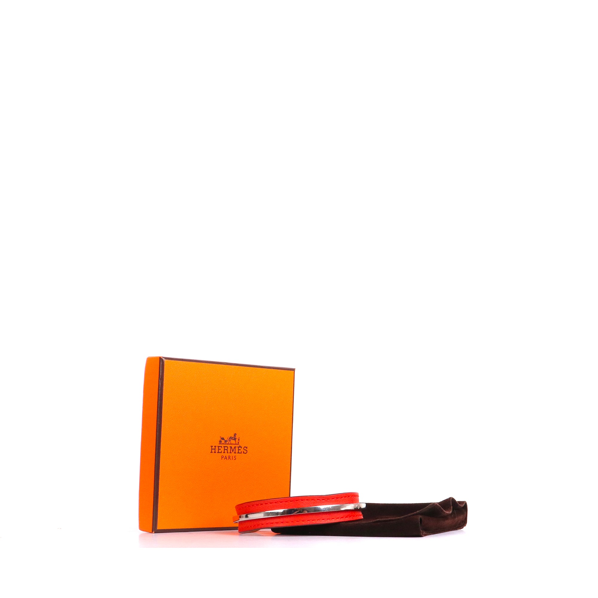 HERMÈS - Jonc Clou de Forge Hermès en cuir rouge et métal (M)