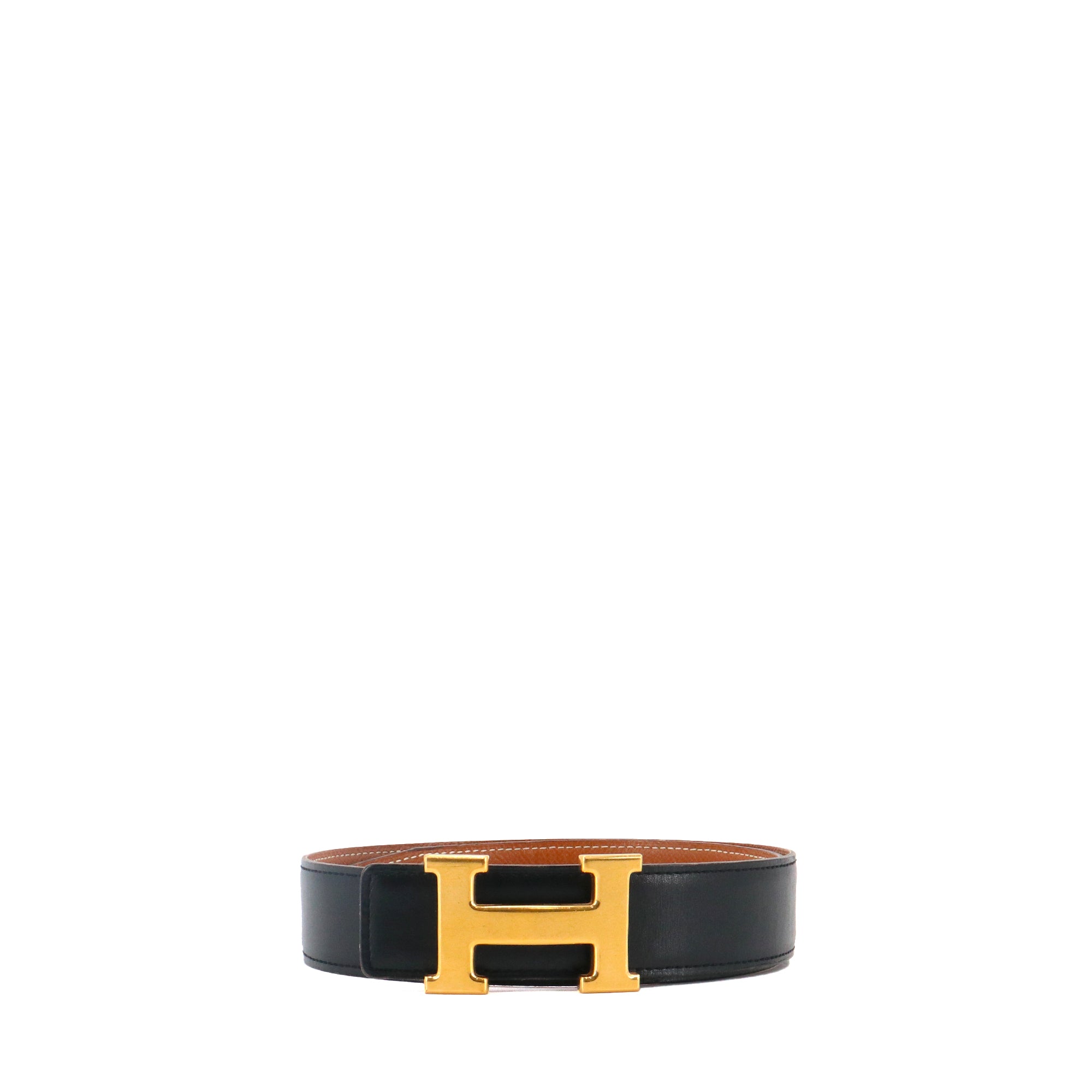 HERMÈS - Hermès reversible H belt in black and gold leather (T70)
