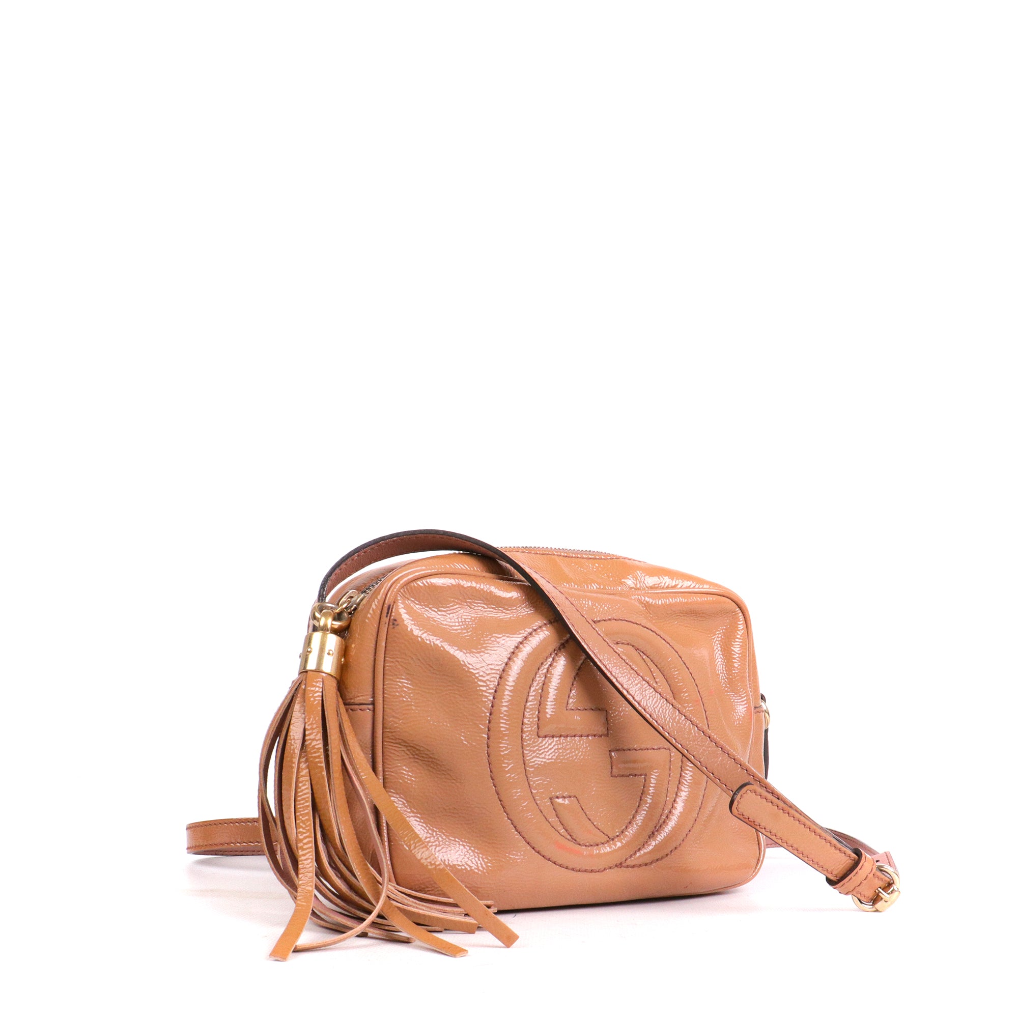 GUCCI - Sac à bandoulière Soho Camera Gucci en cuir verni rose