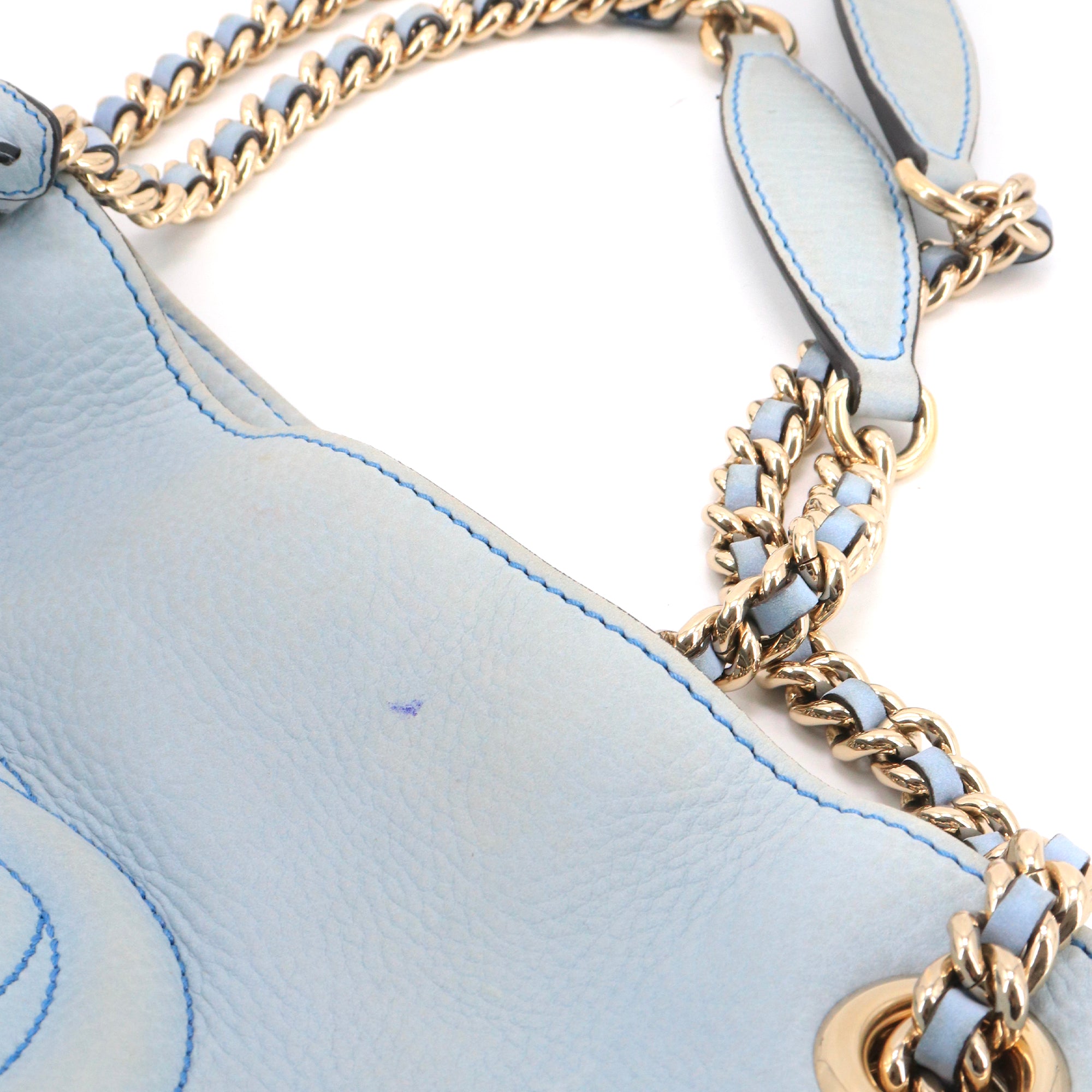 GUCCI - Gucci Soho tote bag in light blue grained leather 