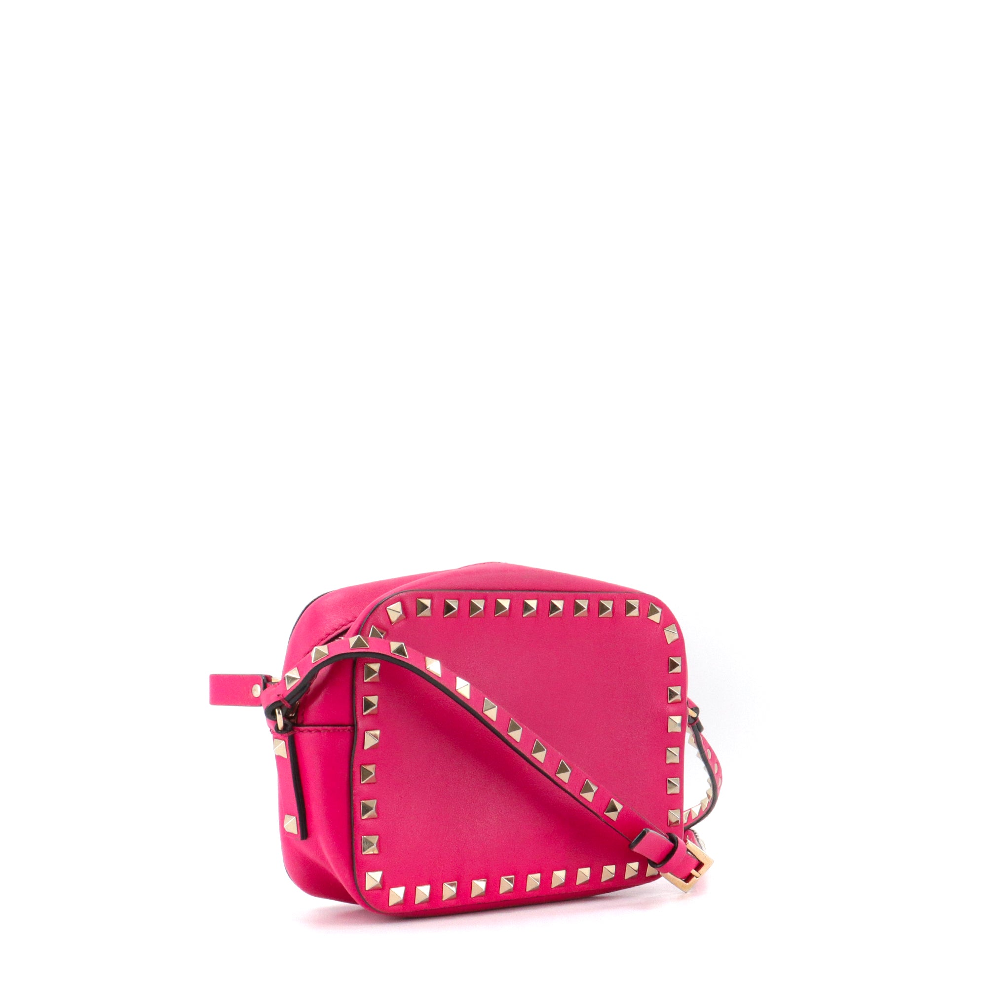 VALENTINO - Valentino Rockstud Rolling shoulder bag in pink smooth leather