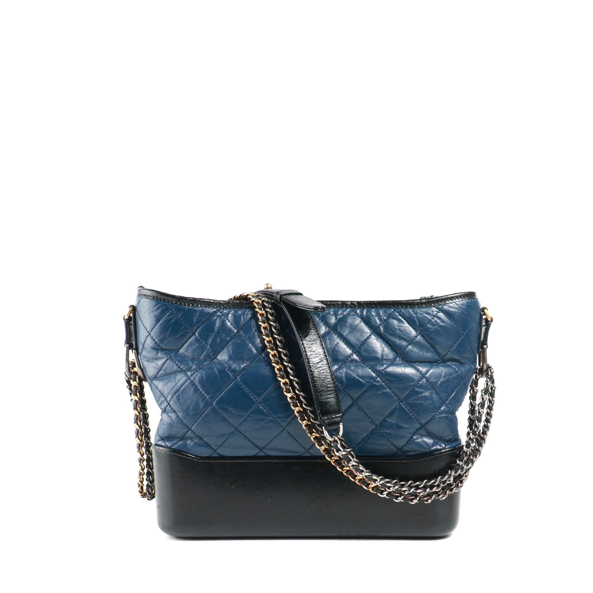 CHANEL - Sac à bandoulière Gabrielle medium en cuir bleu marine et noir