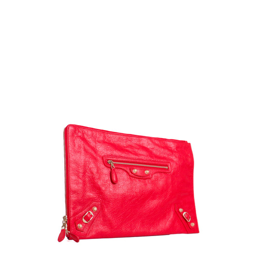 BALENCIAGA - Pochette City Clip Balenciaga en cuir froissé rouge