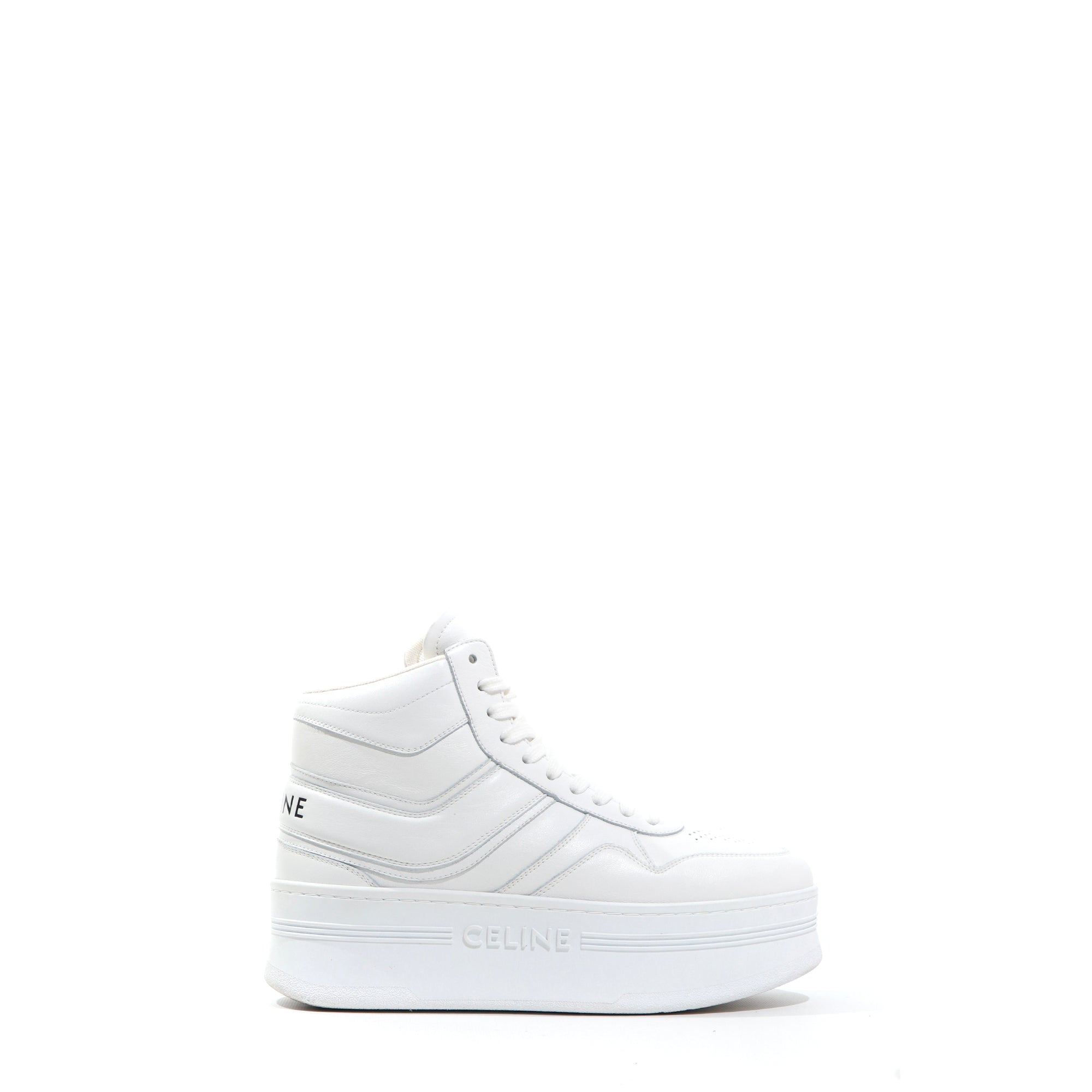 CELINE - Sneakers Block montantes en cuir blanc (T38)