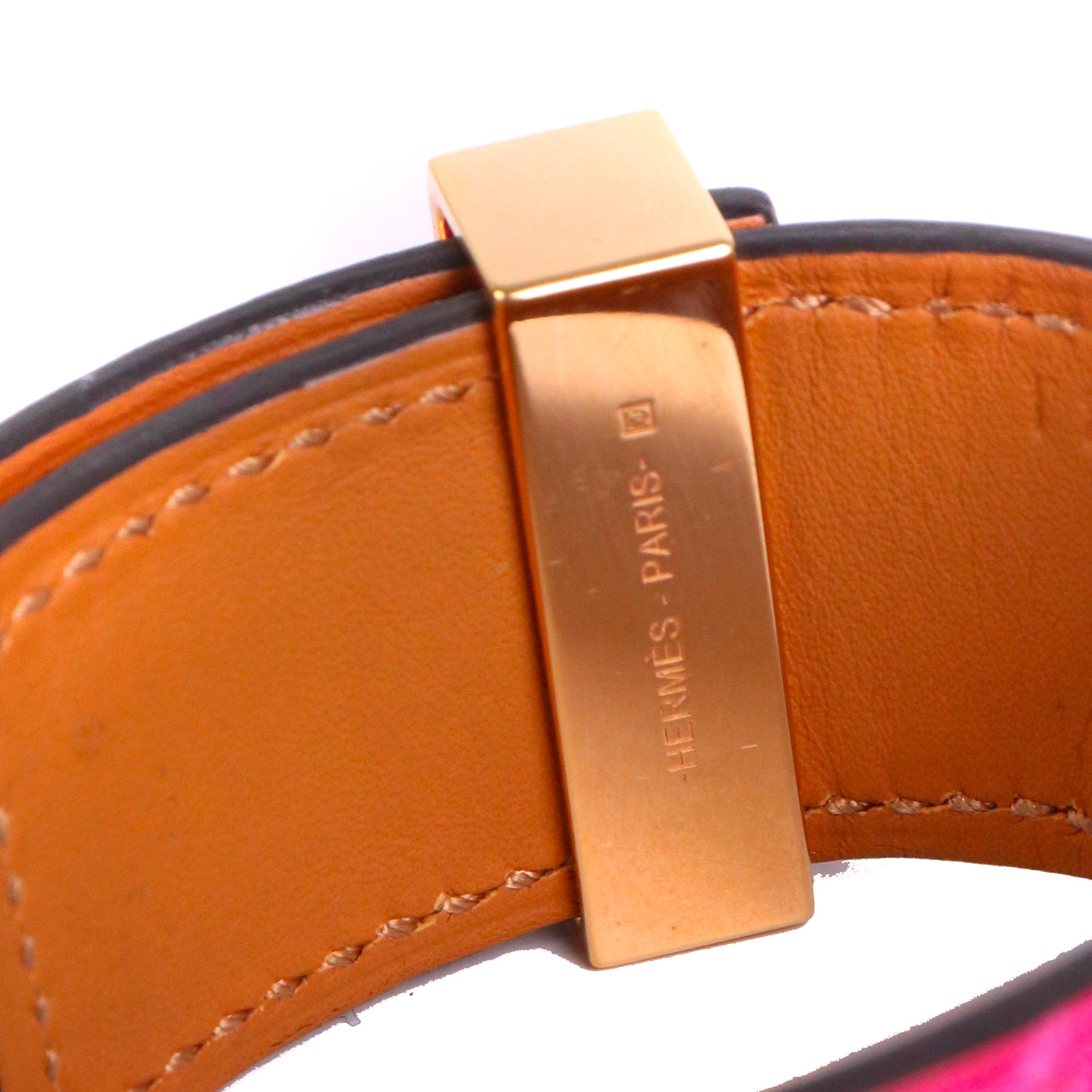 HERMÈS - Bracelet Collier de Chien Hermes en cuir d'alligator rose (T2)