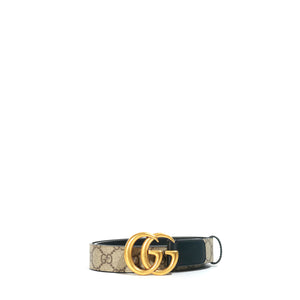 GUCCI - Ceinture GG Buckle en cuir lisse noir et toile monogrammée (T85)