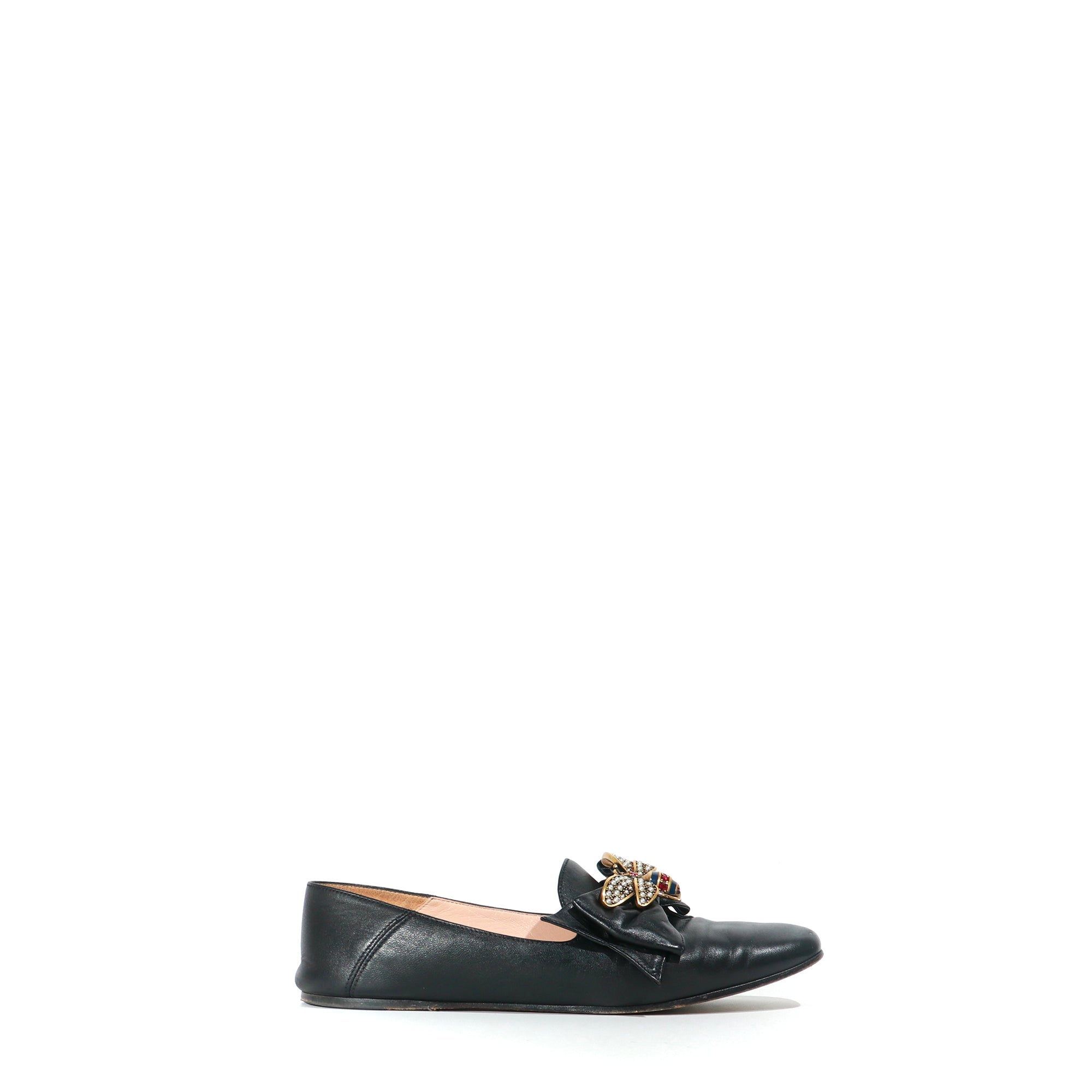 GUCCI - Abeille black leather ballerinas (T38.5)