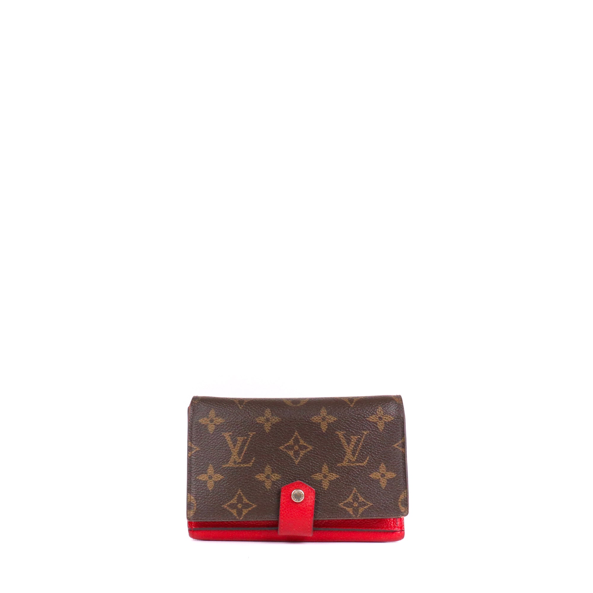 LOUIS VUITTON - Portefeuille Compact Pallas Louis Vuitton en toile monogrammée et cuir grainé rouge