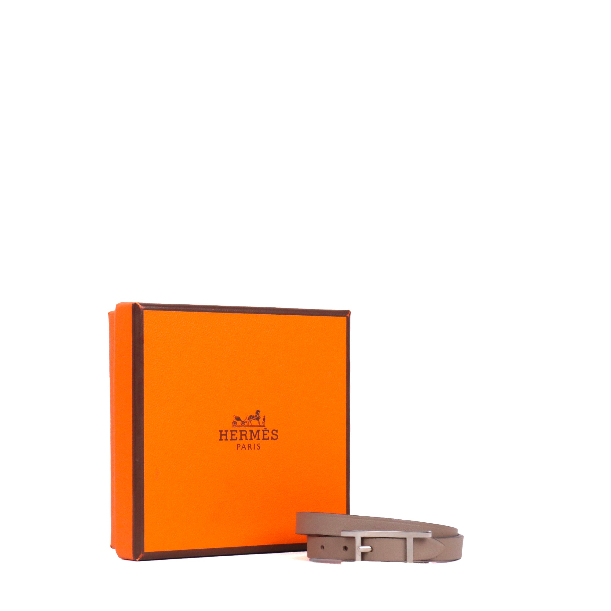 HERMÈS - Bracelet Behapi Double Tour Hermès réversible en cuir étoupe et prunoir (T2)