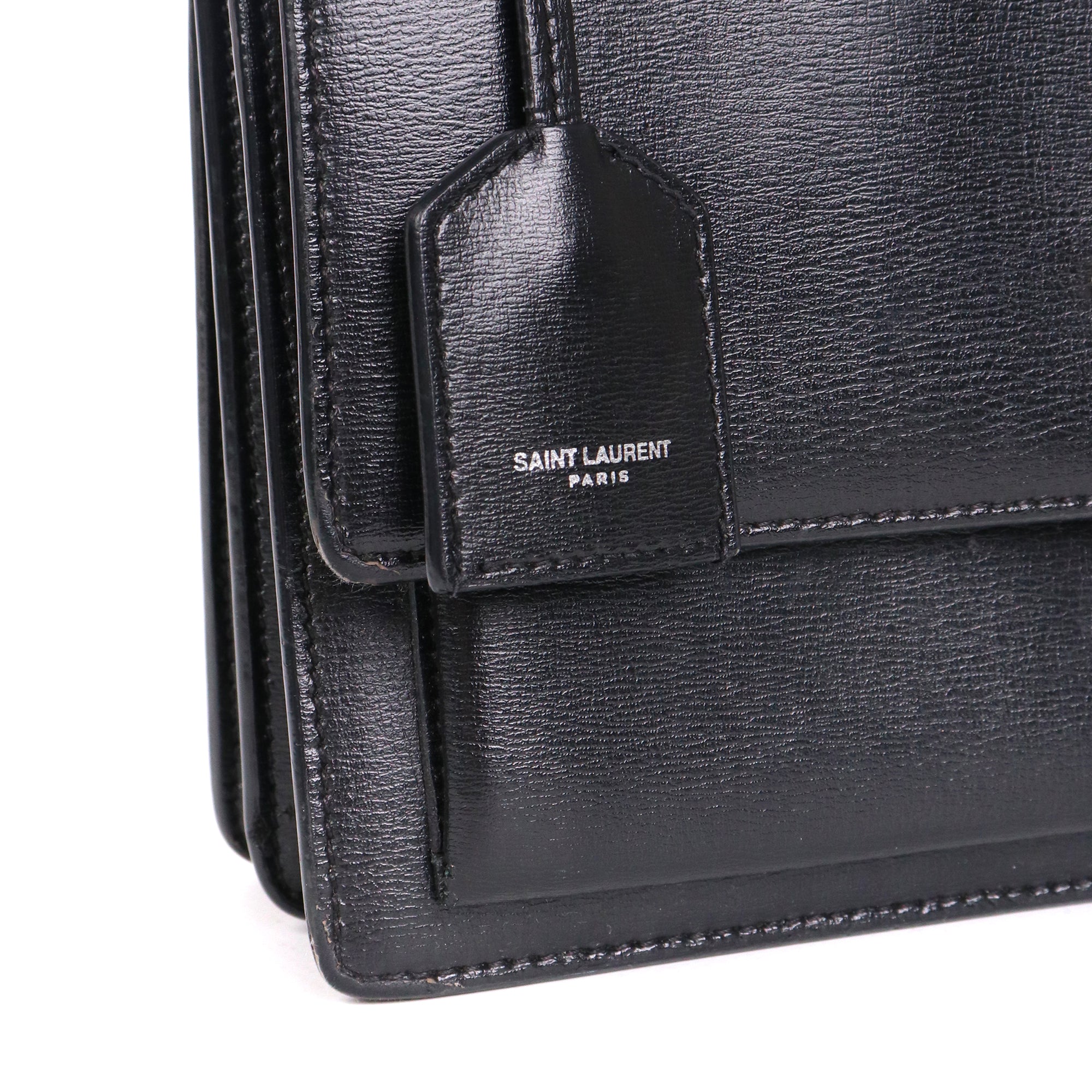SAINT LAURENT - Medium Sunset shoulder bag in black crocodile-embossed leather