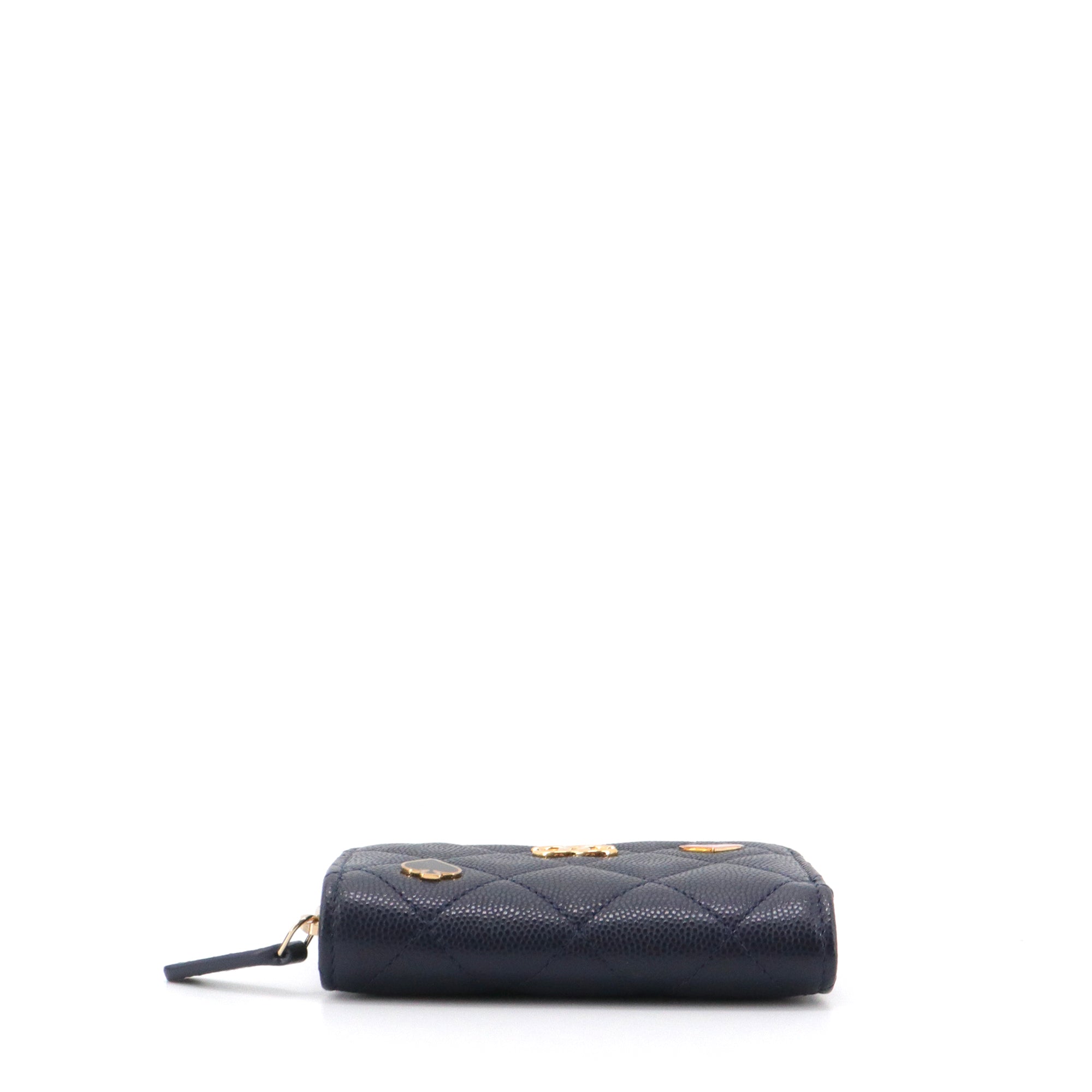 CHANEL - Porte-monnaie Chanel en cuir caviar bleu marine édition limitée poker