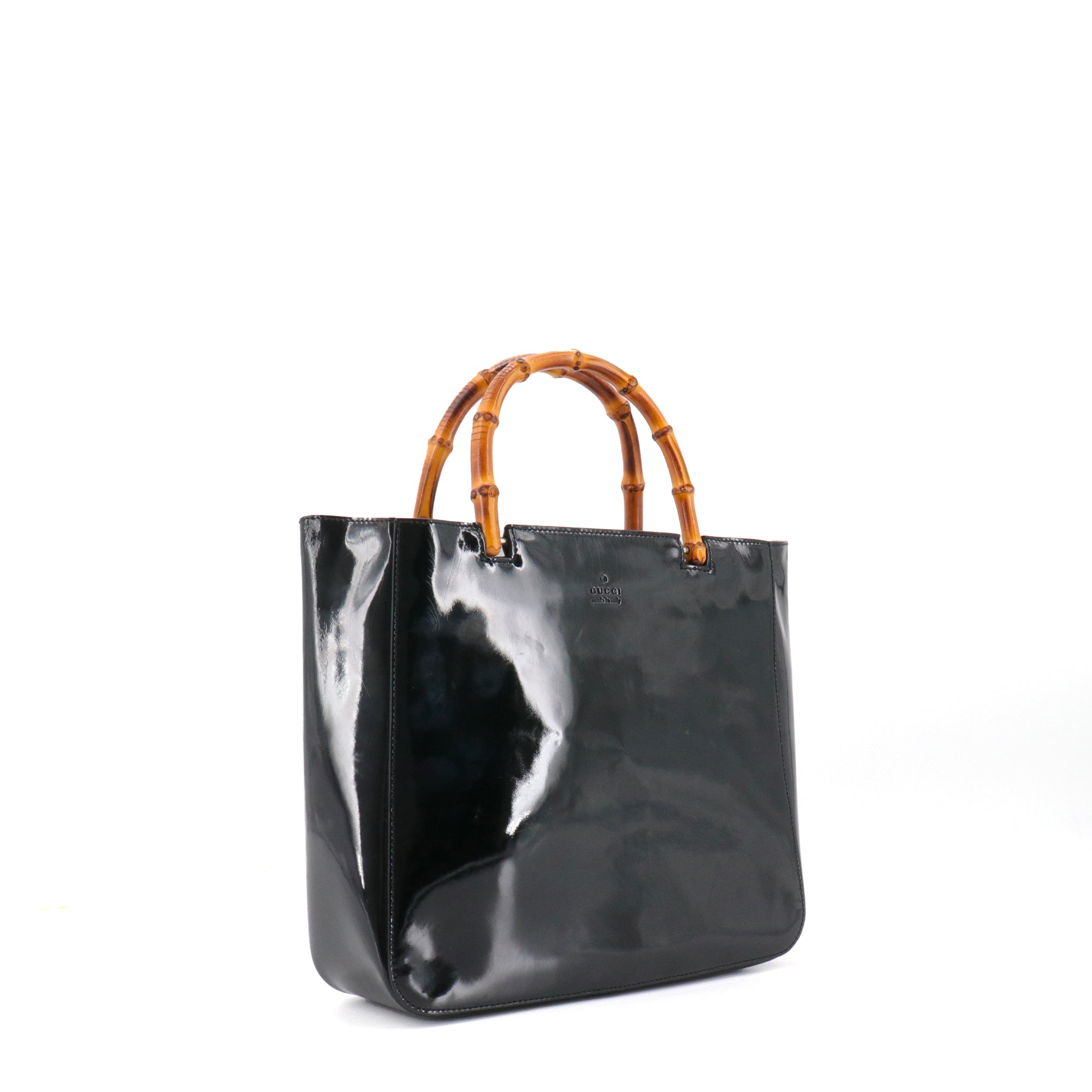 GUCCI - Cabas bamboo Gucci en cuir verni noir