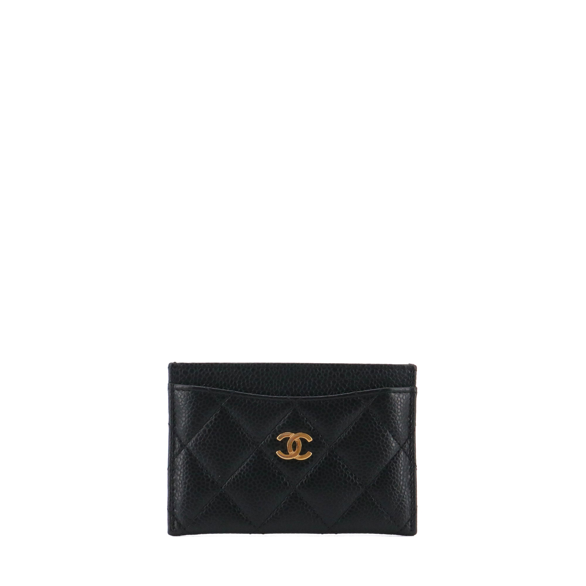 CHANEL - Porte cartes Chanel en cuir matelassé caviar noir