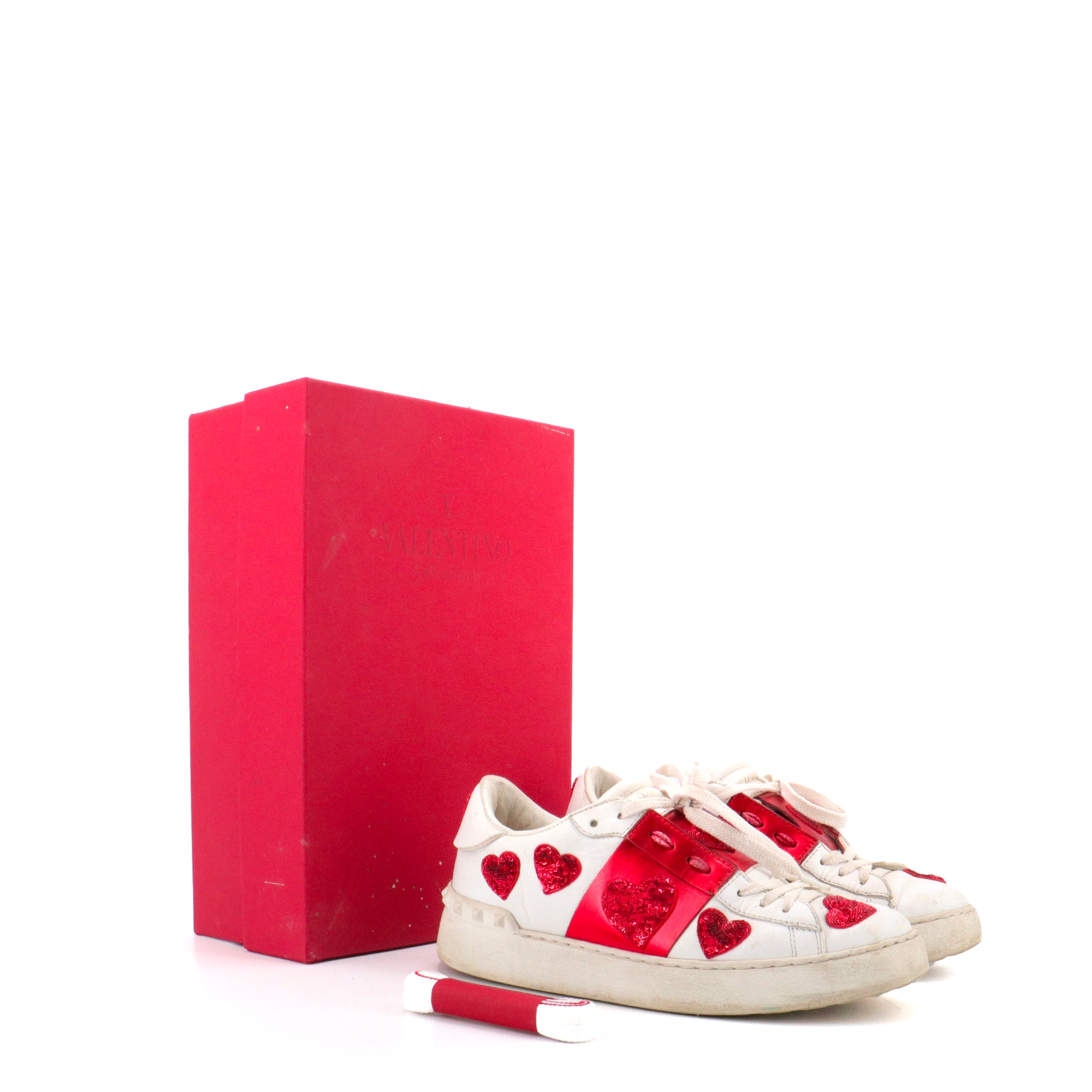VALENTINO - Sneakers Open Valentino en cuir blanc et rouge (T36)