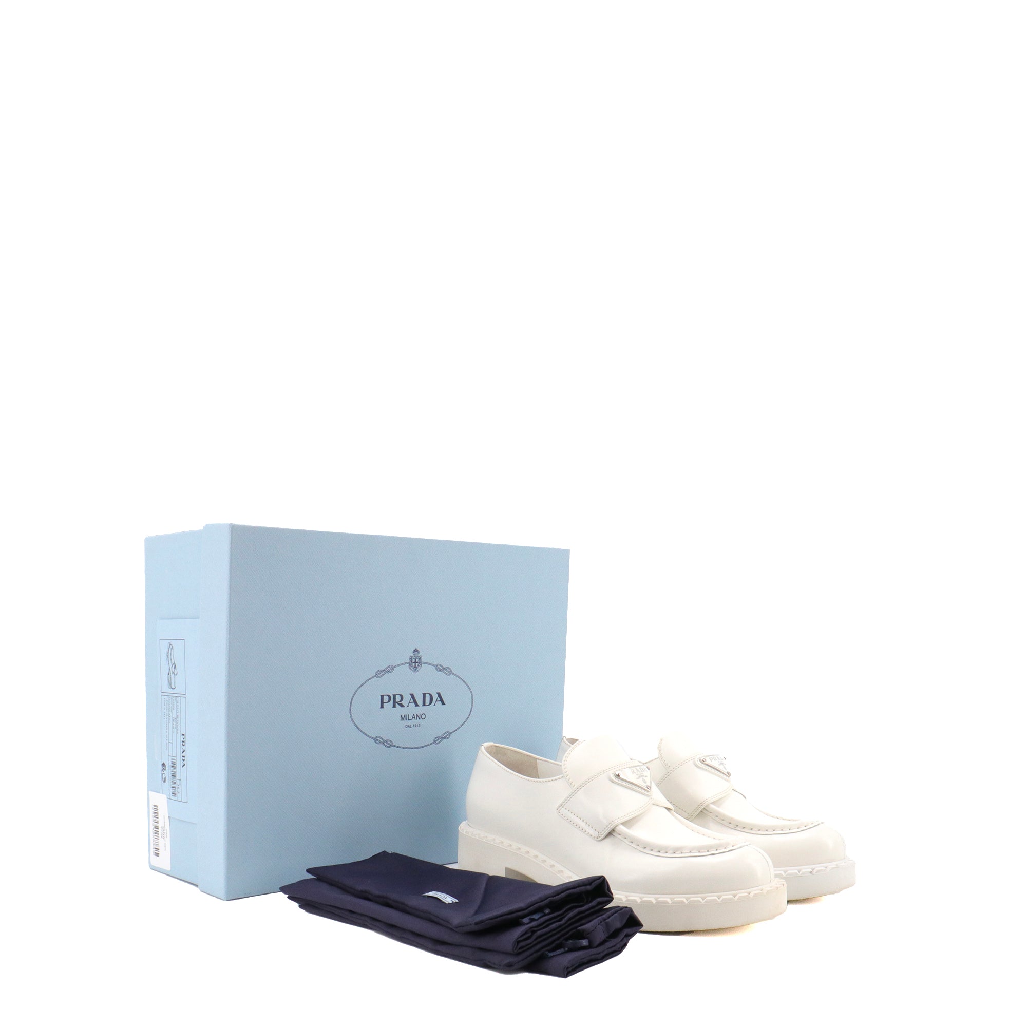 PRADA - Chocolate Prada loafers in white brushed leather (T36.5)
