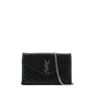 SAINT LAURENT - Wallet On Chain Cassandre Saint Laurent en cuir grainé noir