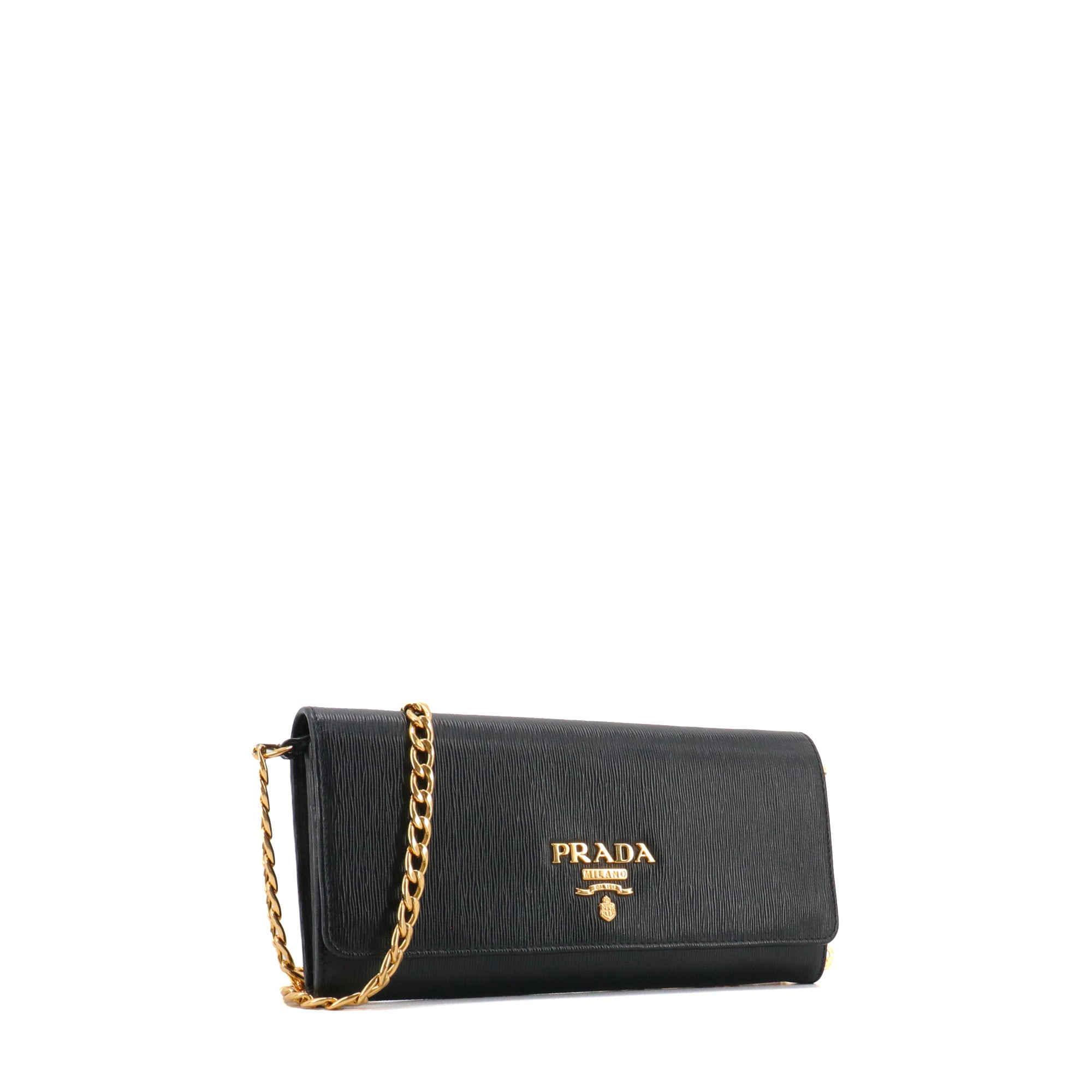 PRADA - Wallet on chain Vitello Move Prada en cuir grainé noir