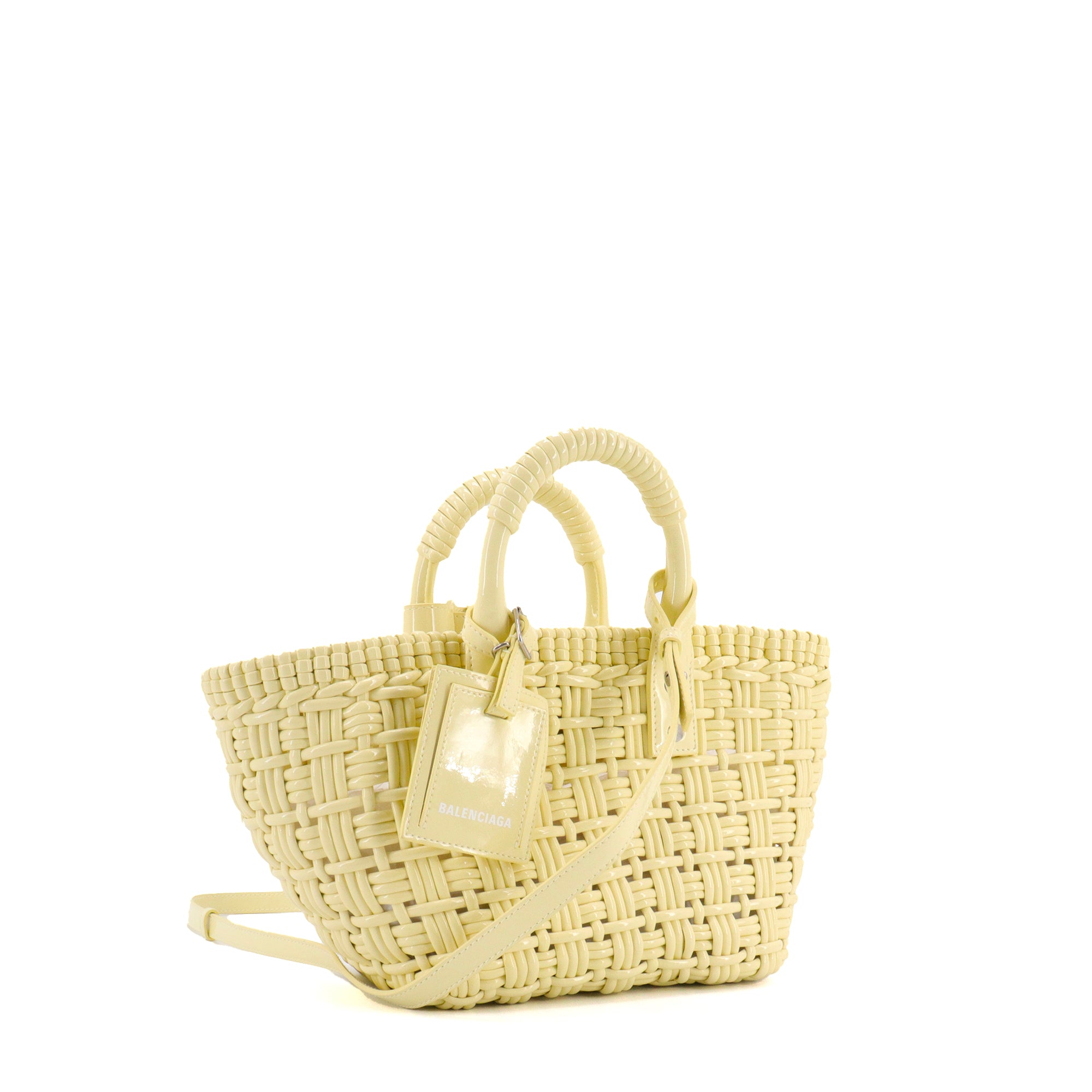 BALENCIAGA - Balenciaga XS Bistro Basket in Pastel Yellow Faux Leather