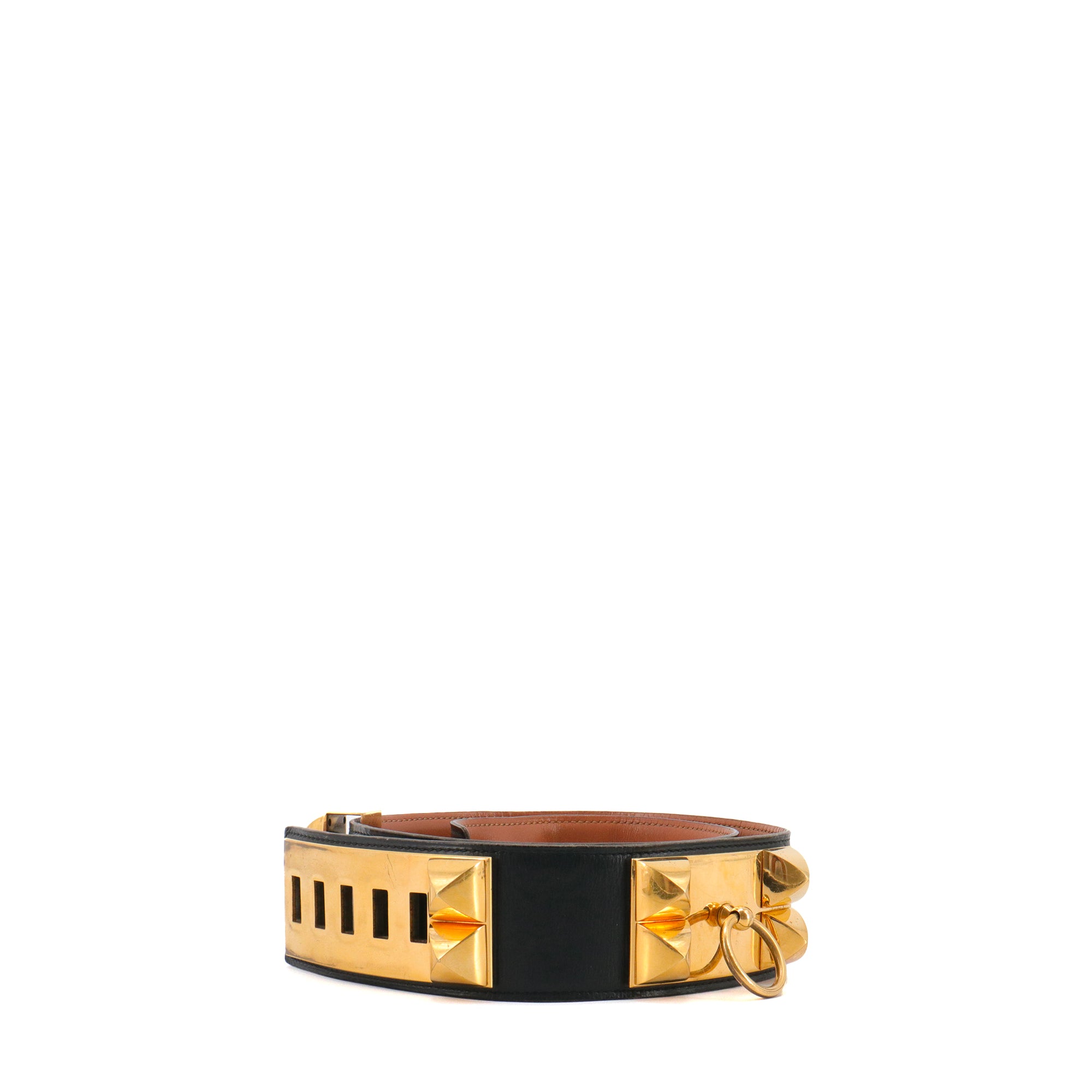 HERMÈS - Ceinture Collier De Chien Hermès en cuir lisse noir (T78)