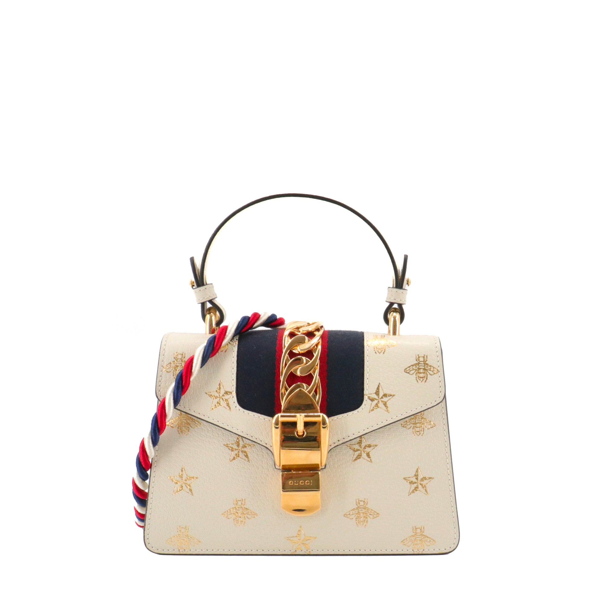 GUCCI - Sac à bandoulière Sylvie édition limitée Gucci en cuir grainé écru à motif