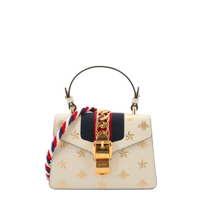 GUCCI - Sac à bandoulière Sylvie édition limitée Gucci en cuir grainé écru à motif