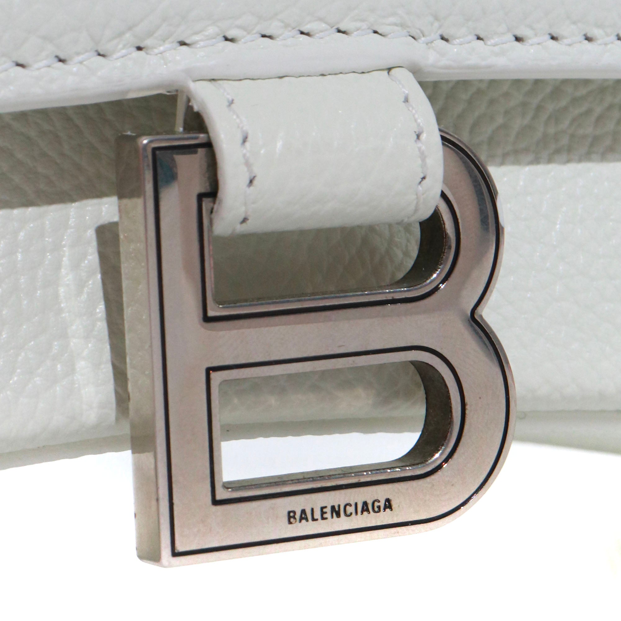 BALENCIAGA - Hourglass Balenciaga Small Size shoulder bag in white grained leather