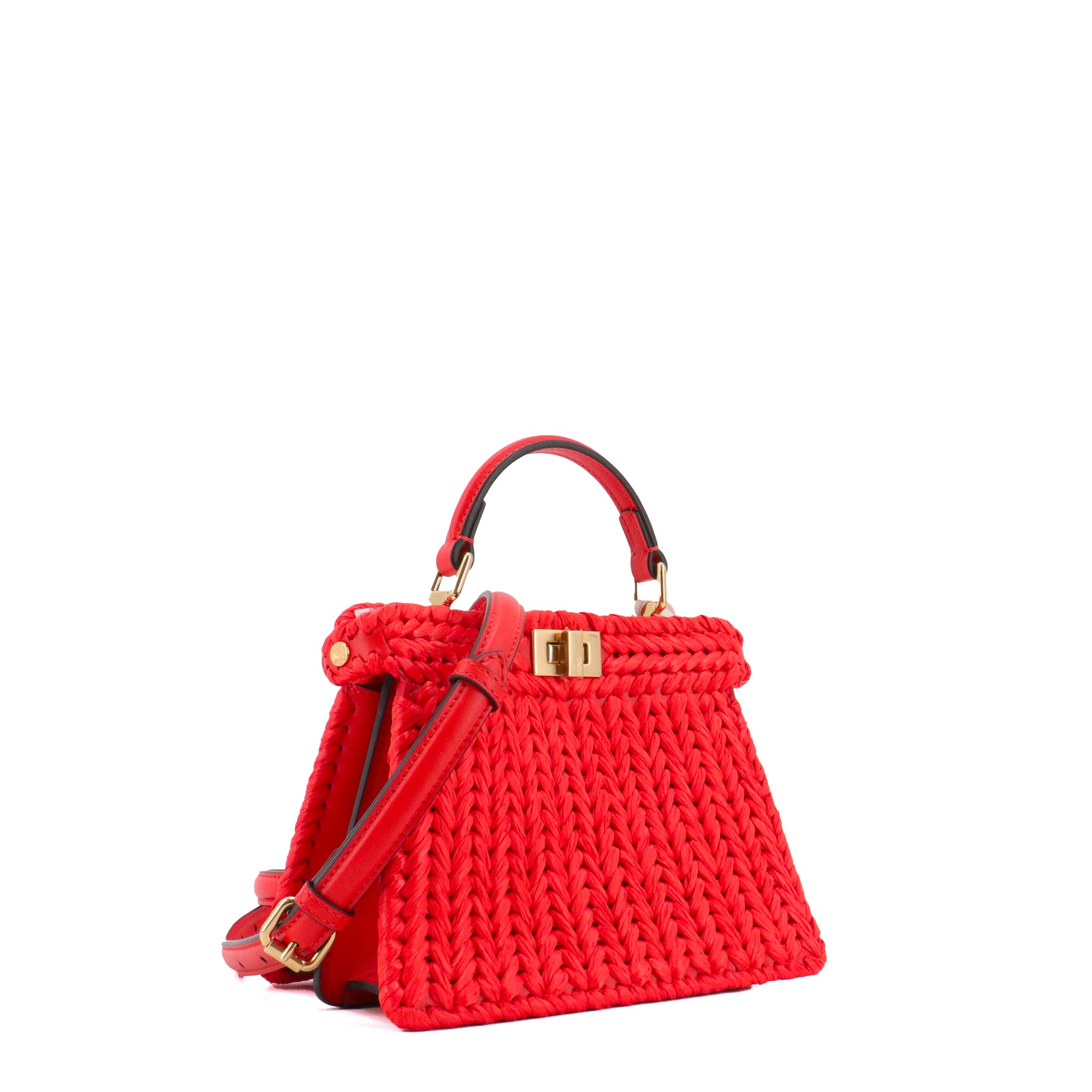 FENDI - Sac à main Peekaboo Iseeu Fendi en raphia et cuir rouge