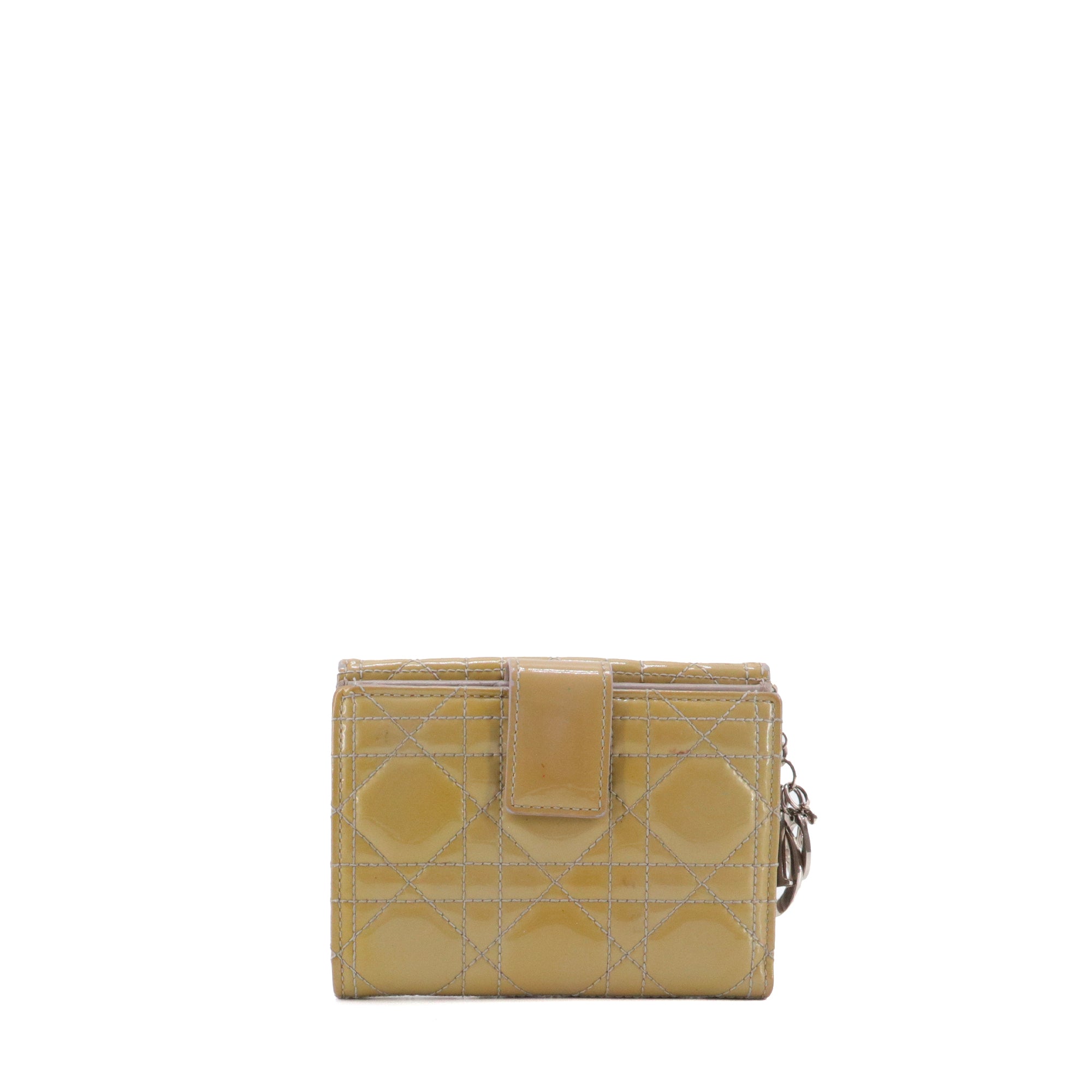 DIOR - Portefeuille Lotus Lady Dior en cuir cannage verni beige
