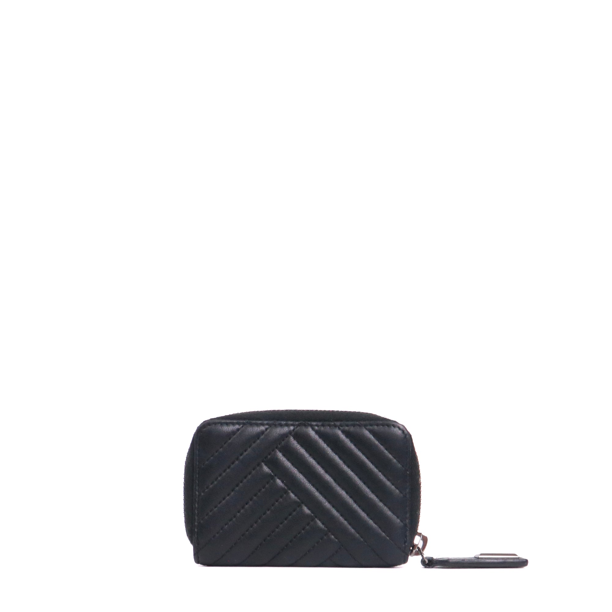 CHANEL - Portefeuille zippé Chanel en cuir chevron noir