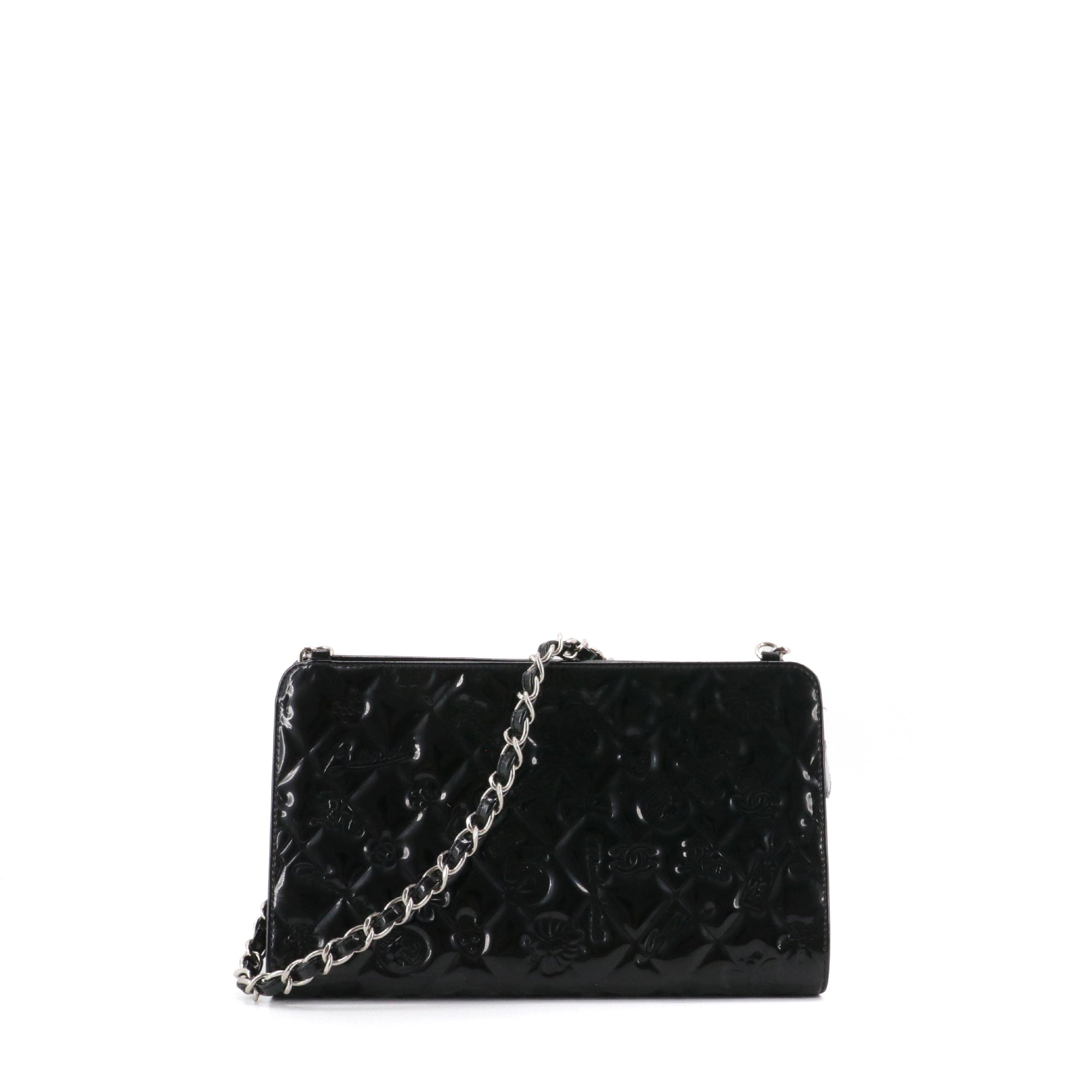 CHANEL - Sac à épaule Mademoiselle Chanel en cuir verni noir vintage