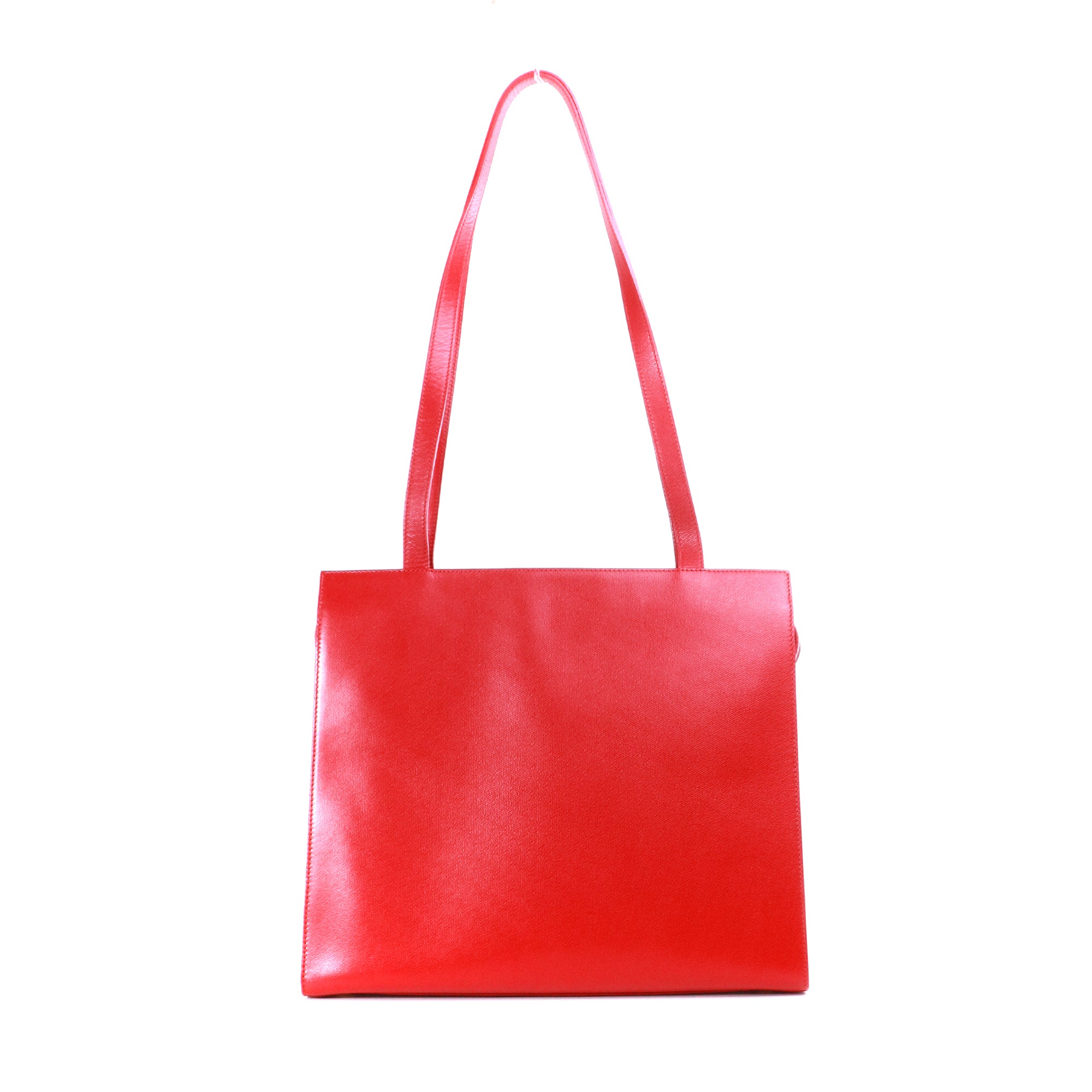 SAINT LAURENT - Sac cabas plat Yves Saint Laurent vintage en cuir grainé rouge