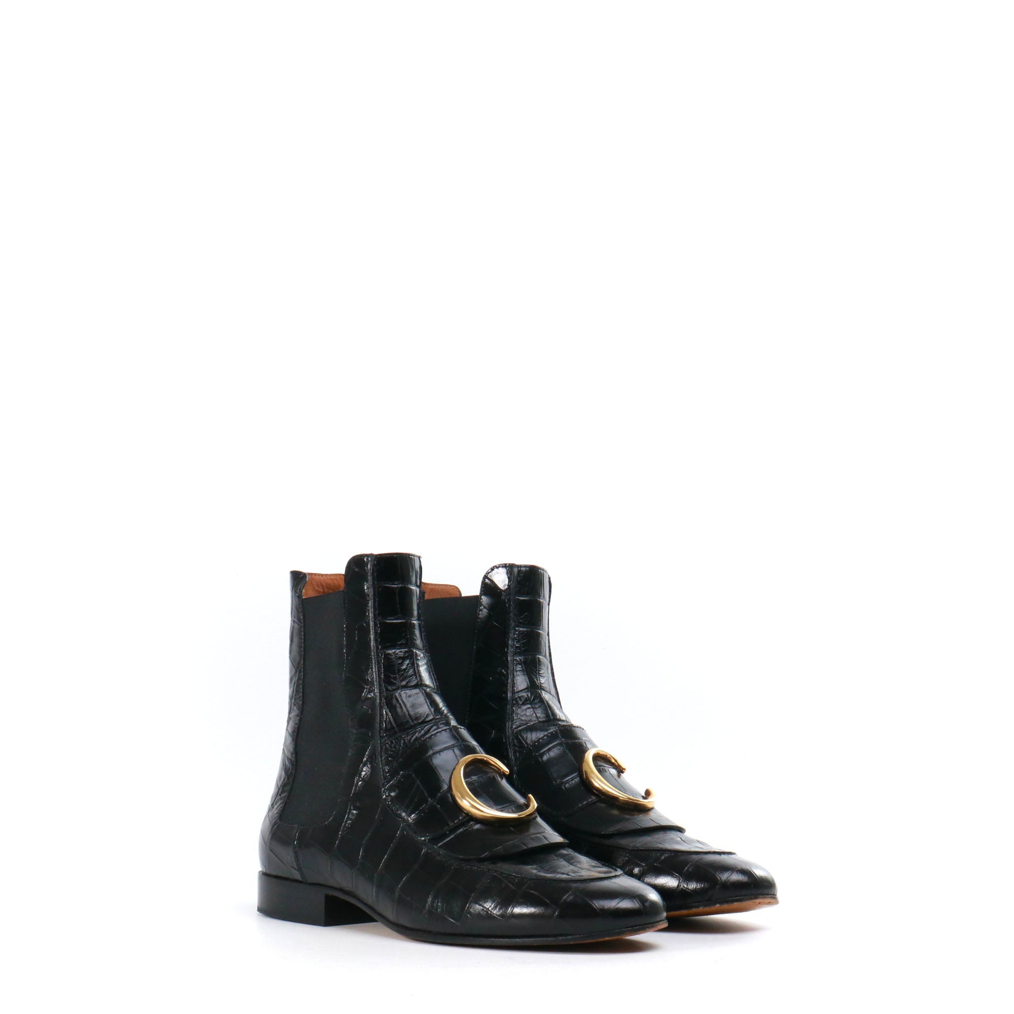 CHLOÉ - C Chloé ankle boots in crocodile-embossed leather (T38.5)