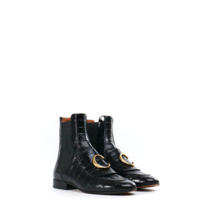 CHLOÉ - C Chloé ankle boots in crocodile-embossed leather (T38.5)